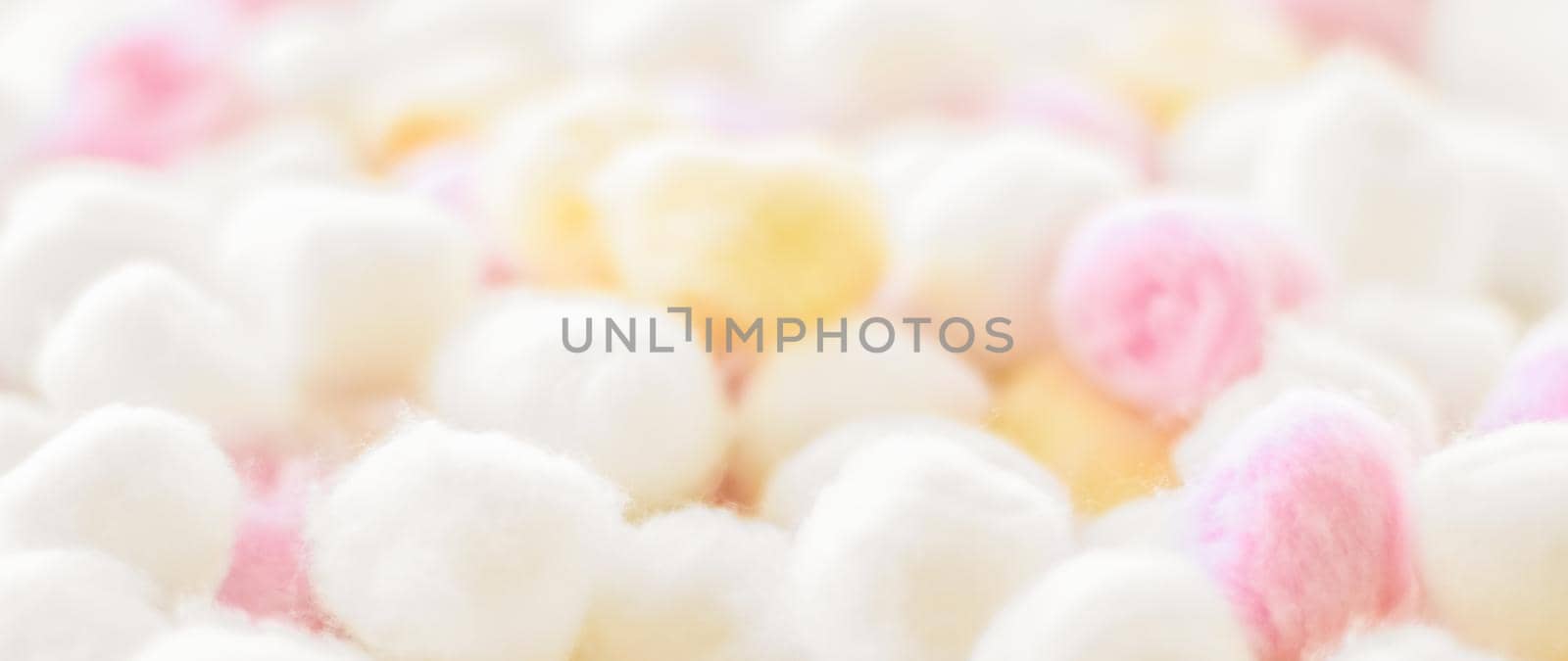 Organic cotton balls background for morning routine, spa cosmetics, hygiene and natural skincare beauty brand product as healthcare and medical design by Anneleven