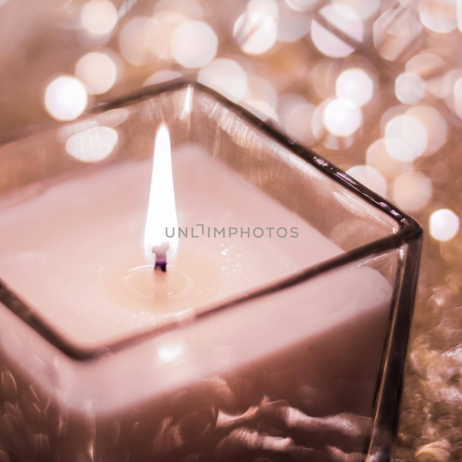 Chocolate aromatic candle on Christmas and New Years glitter background, Valentines Day luxury home decor and holiday season brand design by Anneleven