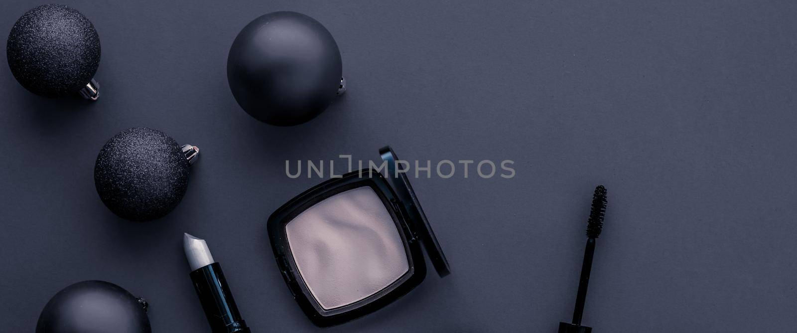 Make-up and cosmetics product set for beauty brand Christmas sale promotion, luxury black flatlay background as holiday design by Anneleven