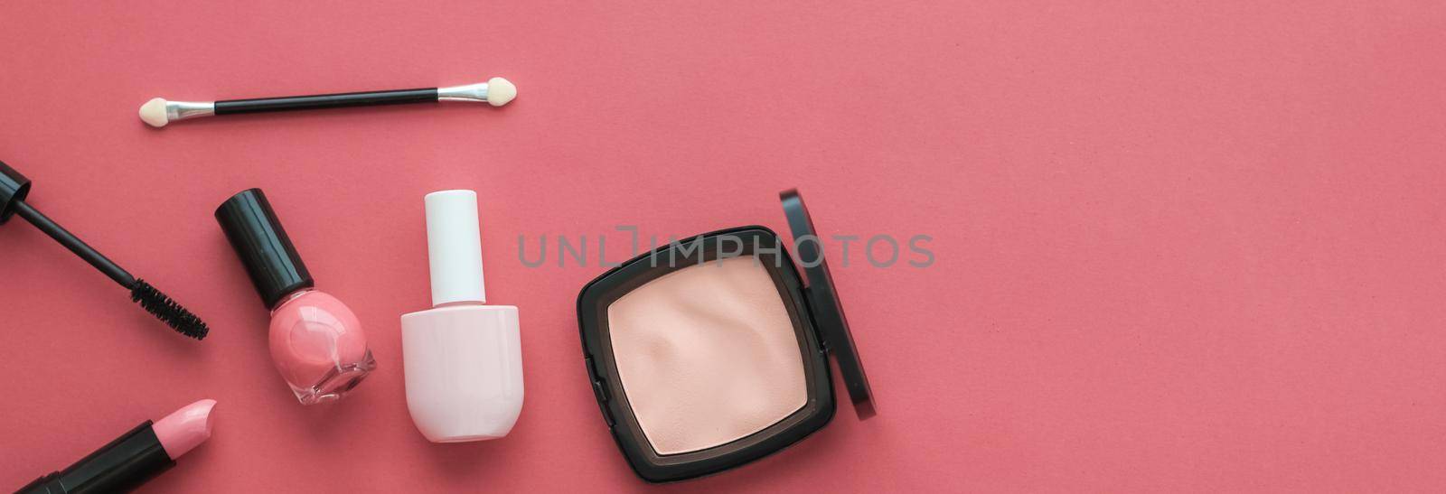 Make-up and cosmetics product set for beauty brand Christmas sale promotion, luxury coral flatlay background as holiday design by Anneleven