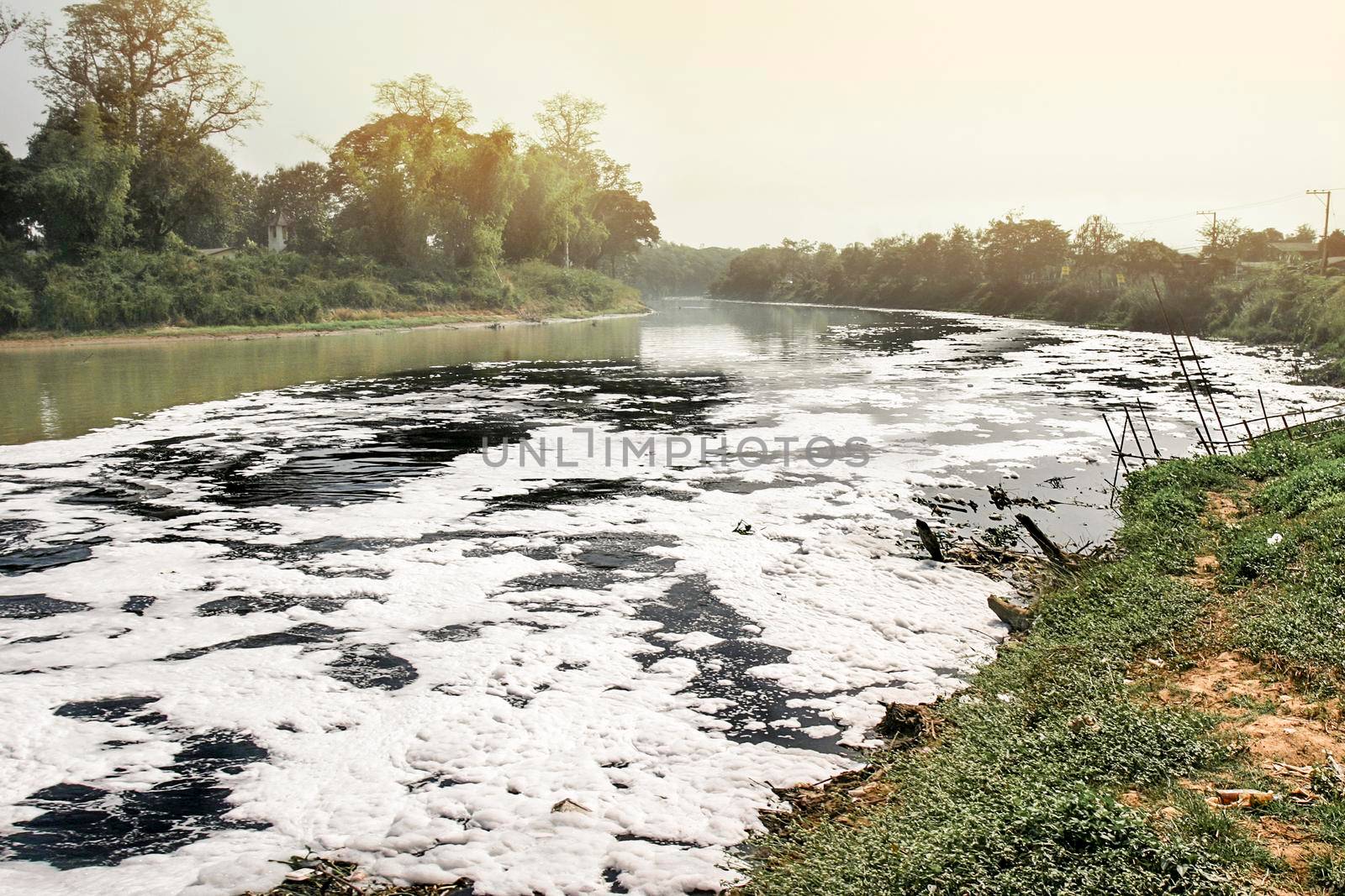 Water pollution in river because industrial not treat water before drain. by toa55