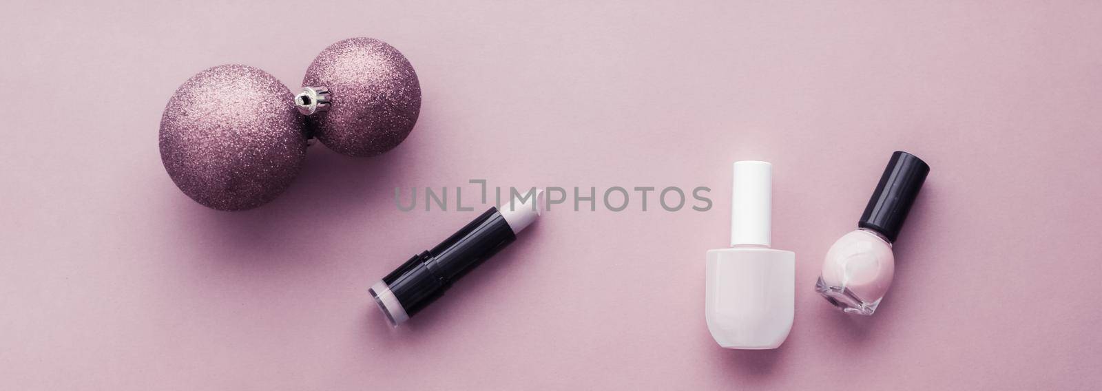 Make-up and cosmetics product set for beauty brand Christmas sale promotion, luxury purple flatlay background as holiday design by Anneleven