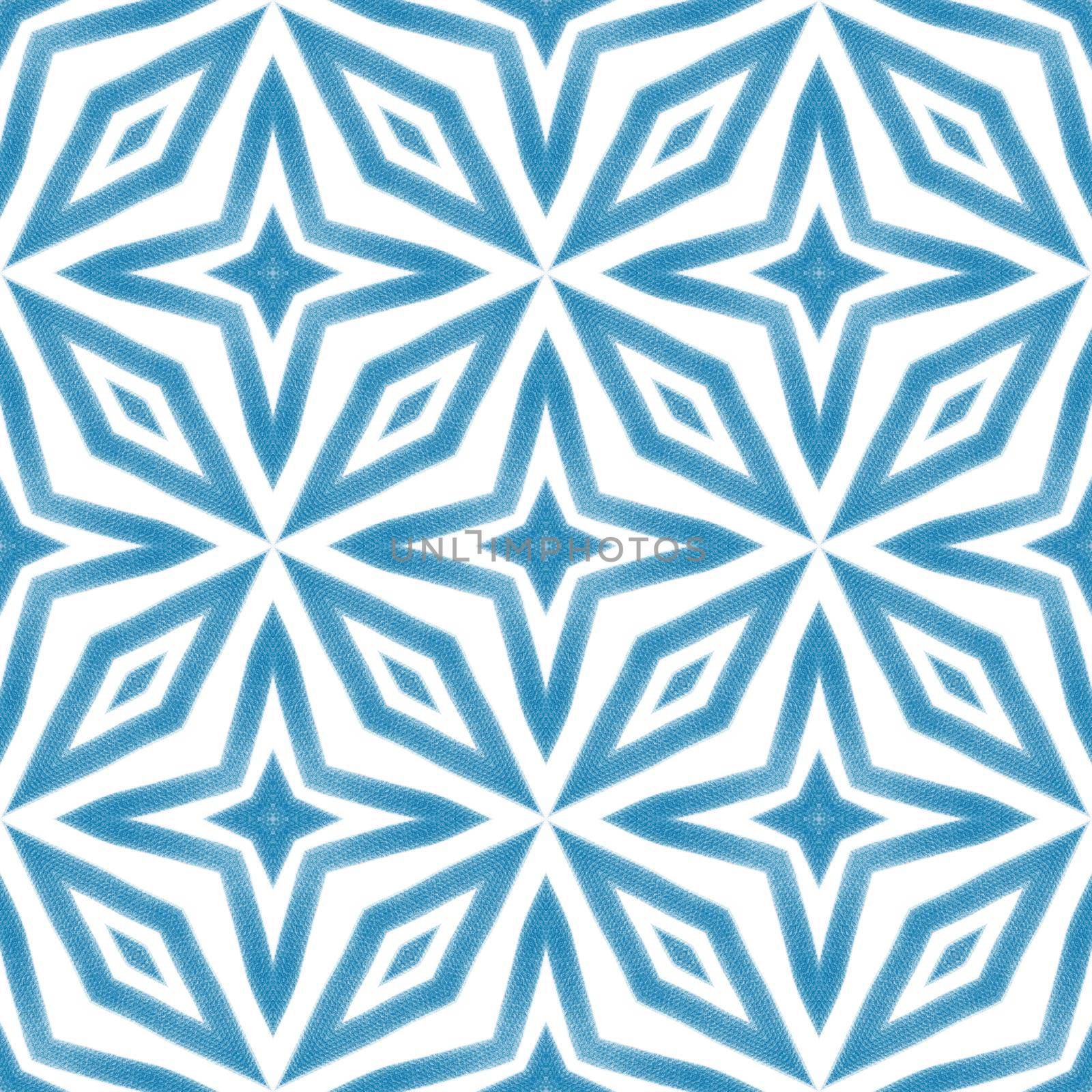 Arabesque hand drawn pattern. Blue symmetrical kaleidoscope background. Oriental arabesque hand drawn design. Textile ready fetching print, swimwear fabric, wallpaper, wrapping.