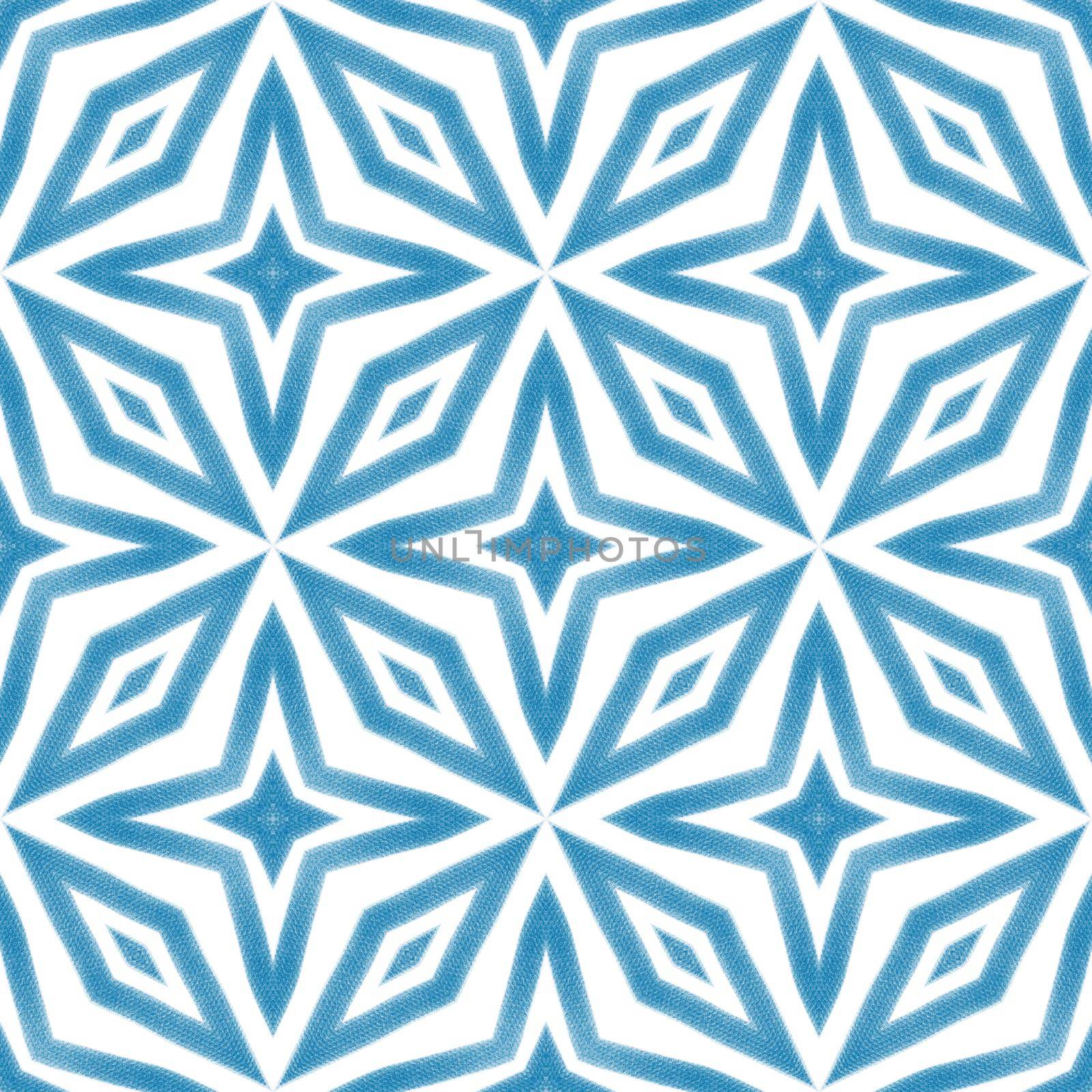 Arabesque hand drawn pattern. Blue symmetrical by beginagain