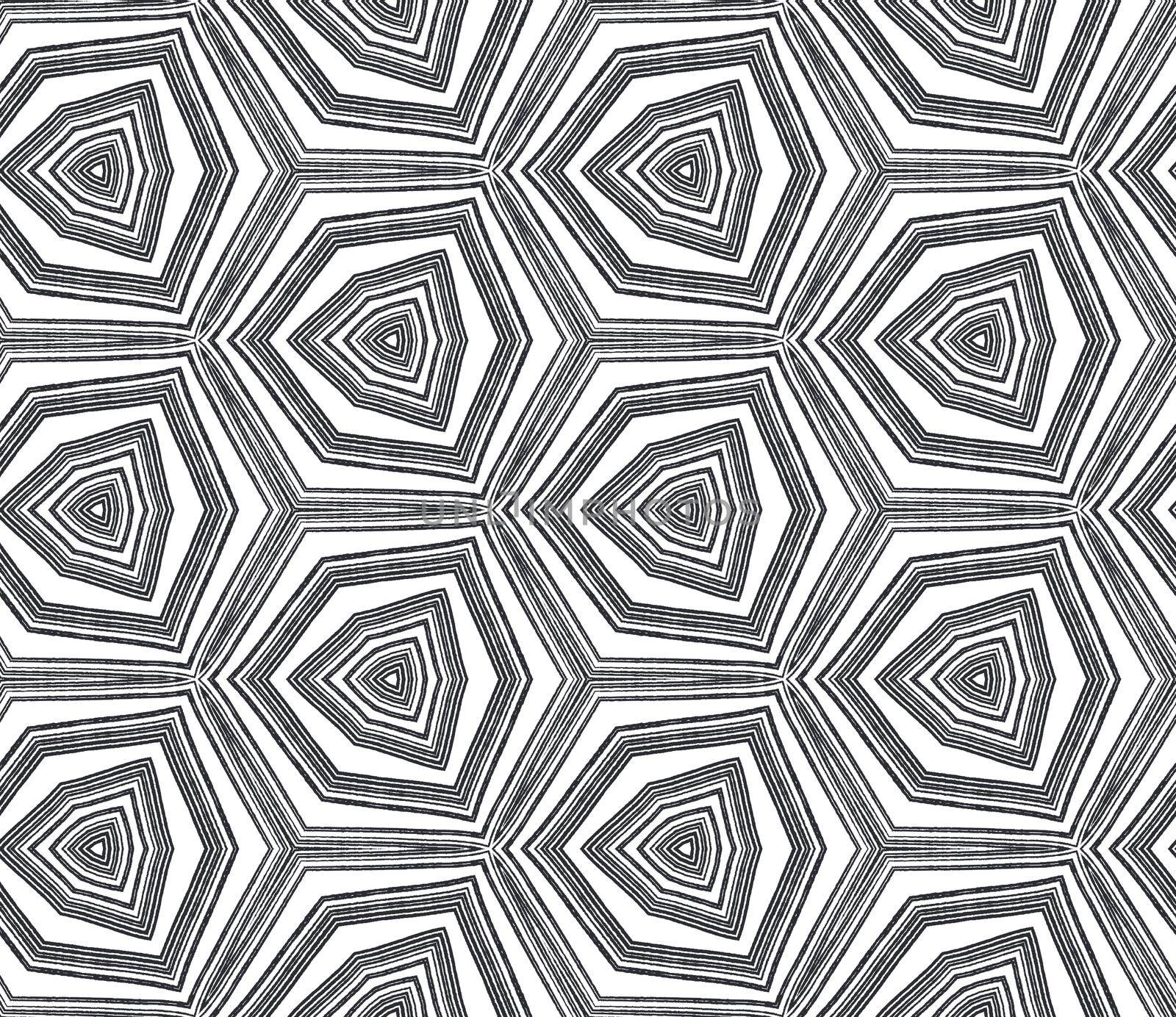 Tiled watercolor pattern. Black symmetrical kaleidoscope background. Hand painted tiled watercolor seamless. Textile ready artistic print, swimwear fabric, wallpaper, wrapping.