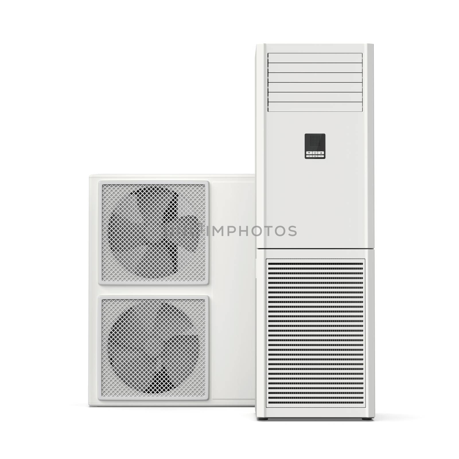 Big floor standing air conditioner on white background