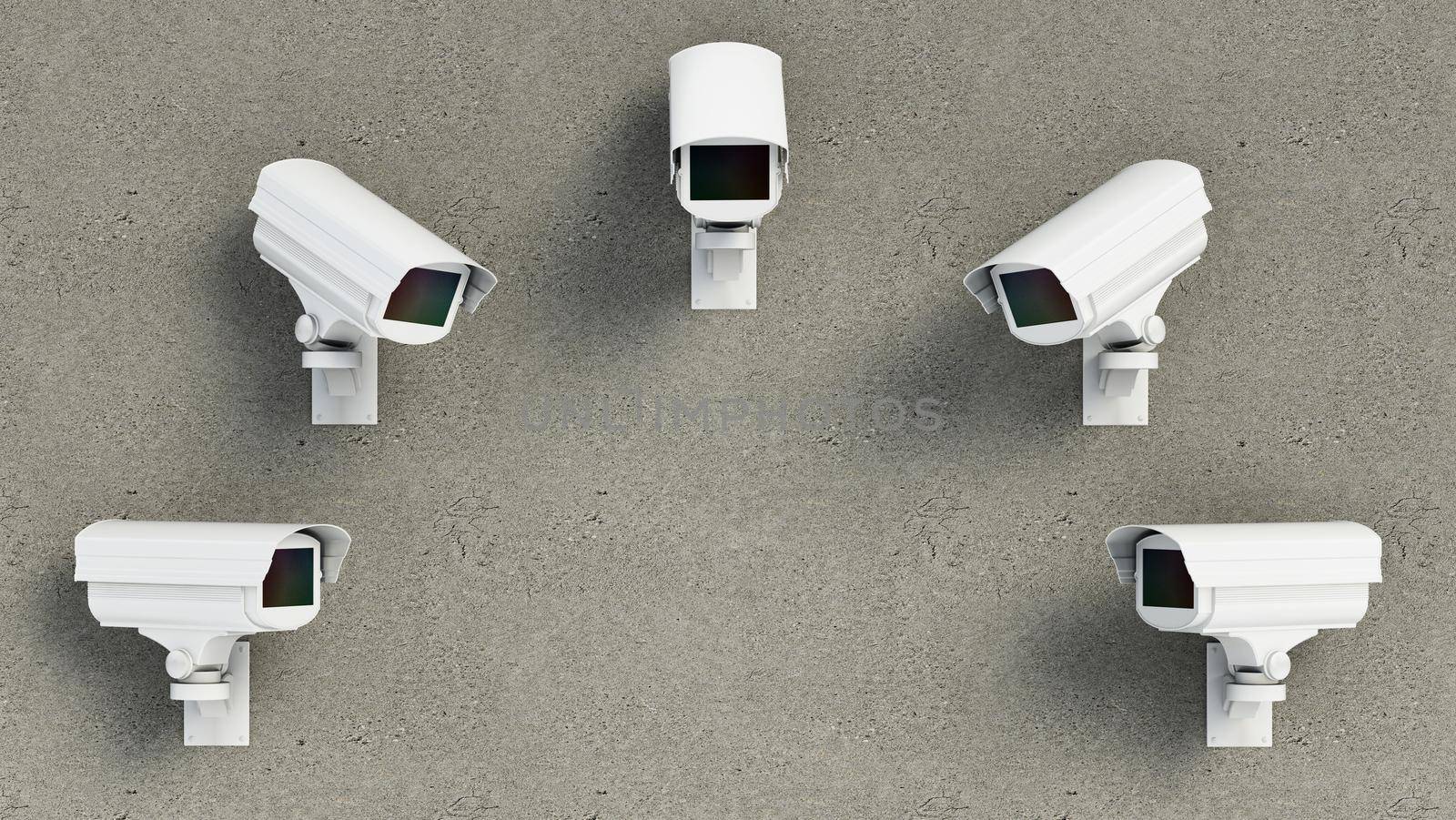 CCTV cameras on the wall. 3D illustration by Simsek