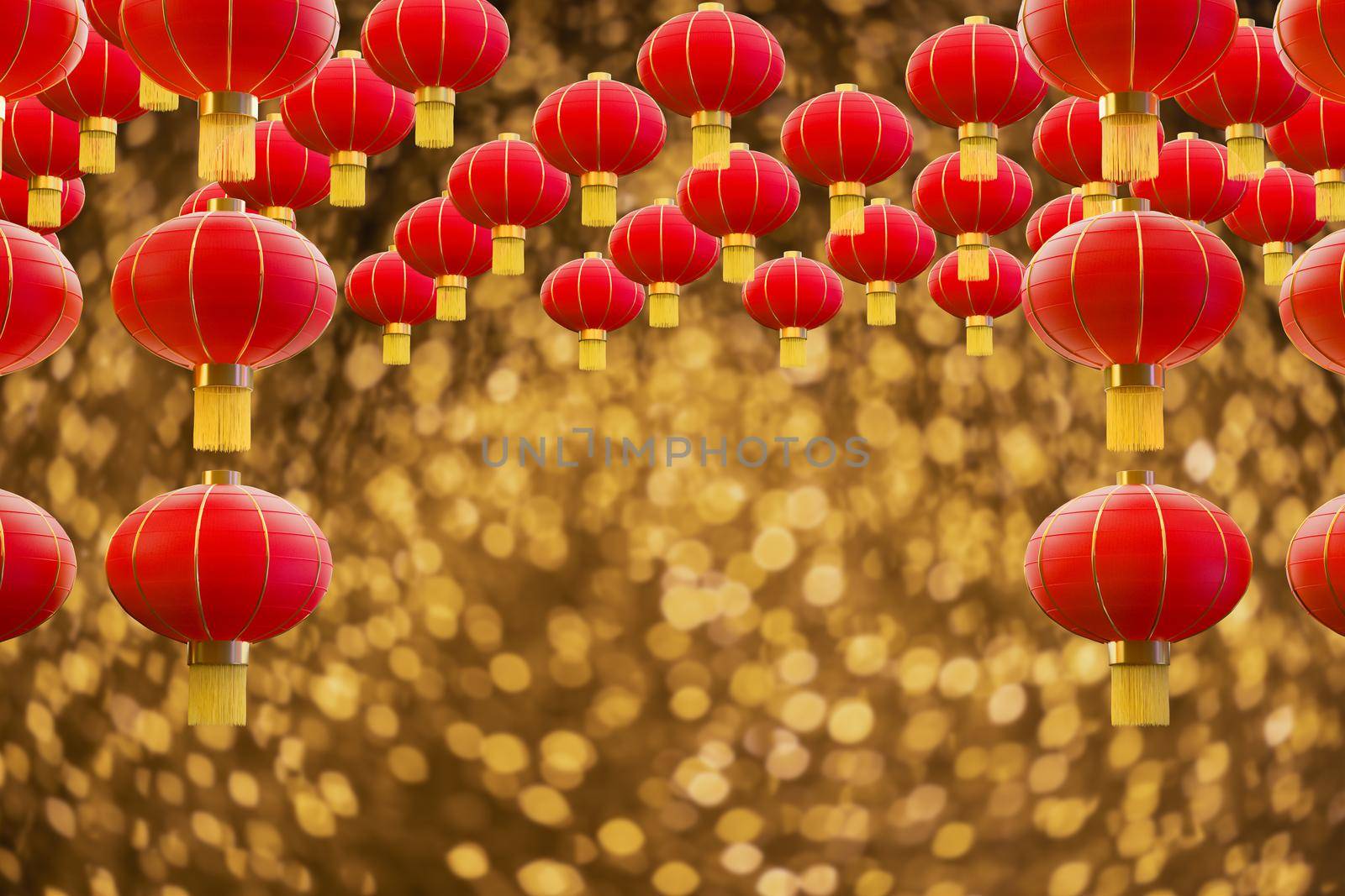 Chinese new year lantern on lighting bokeh background , 3D rendering.