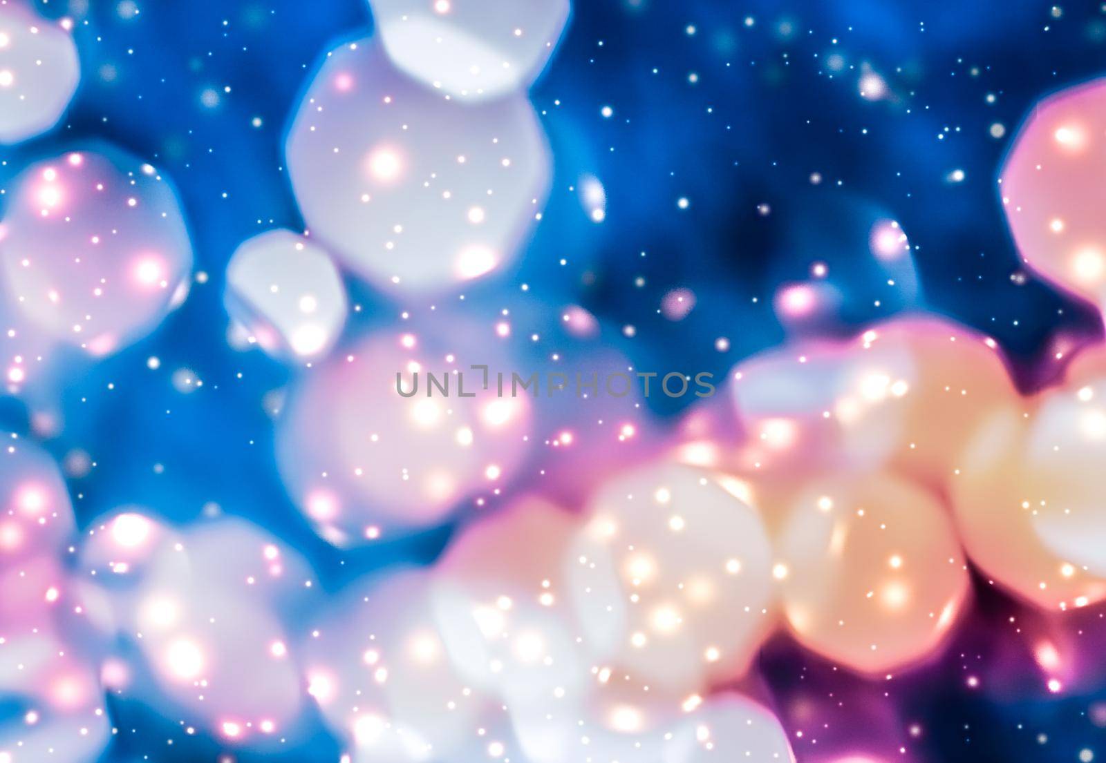 Christmas lights, New Years Eve fireworks and abstract texture concept - Magic sparkling shiny glitter and glowing snow, luxury winter holiday background