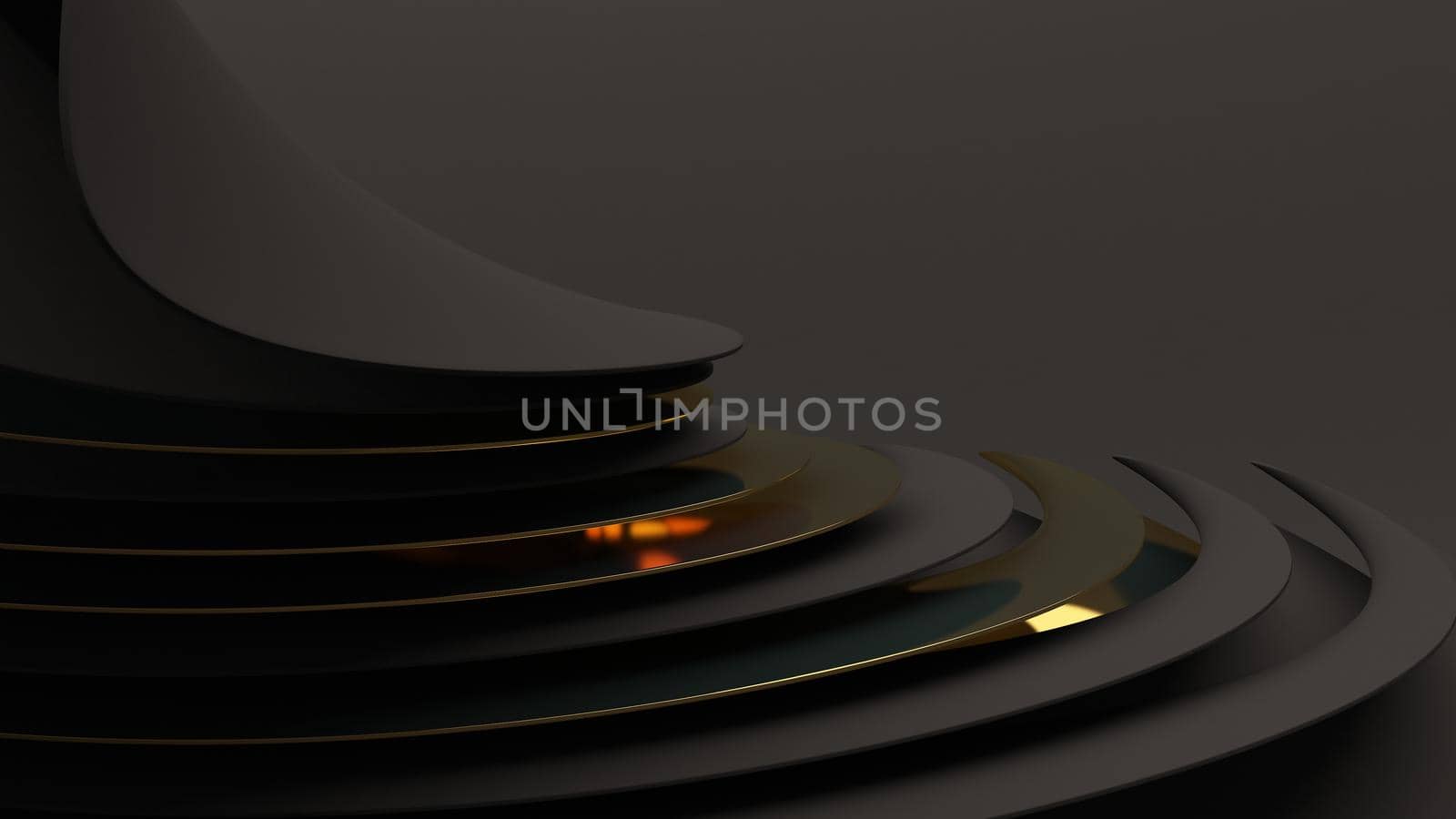 Abstract gold on black wallpaper 3d render. Elegant dark luxury background.