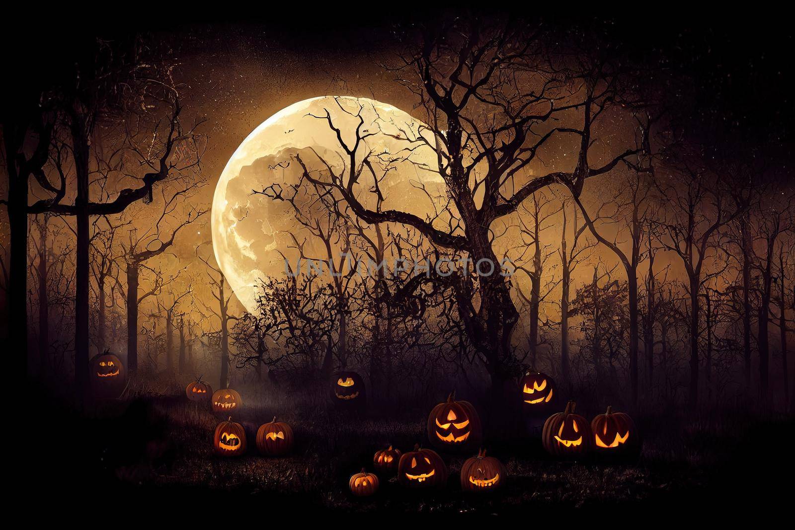 Halloween background.Spooky forest with full moon Background by 2ragon