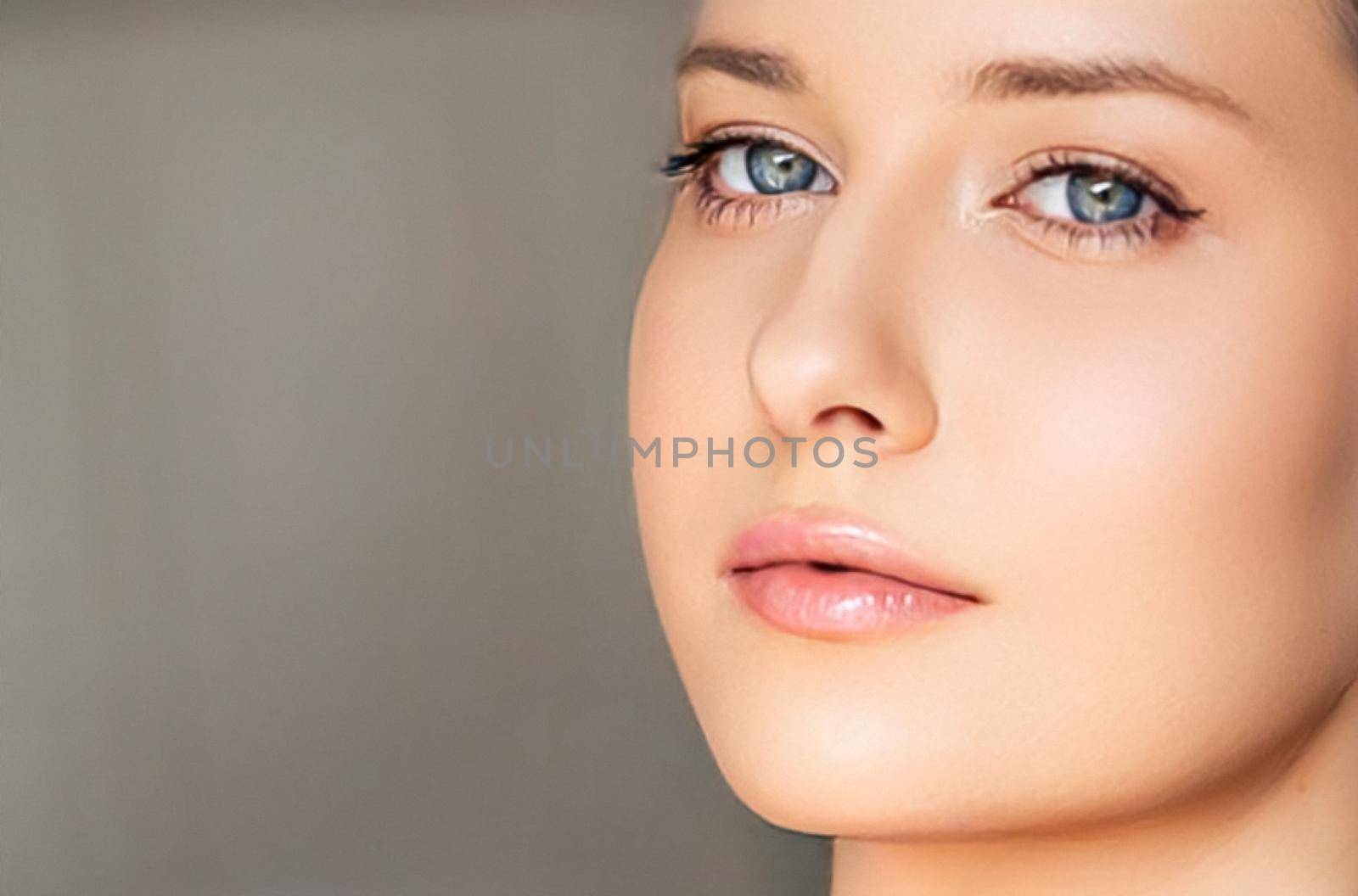 Perfect skin and beauty look, beautiful face of young woman for skincare cosmetics and cosmetology, close-up portrait