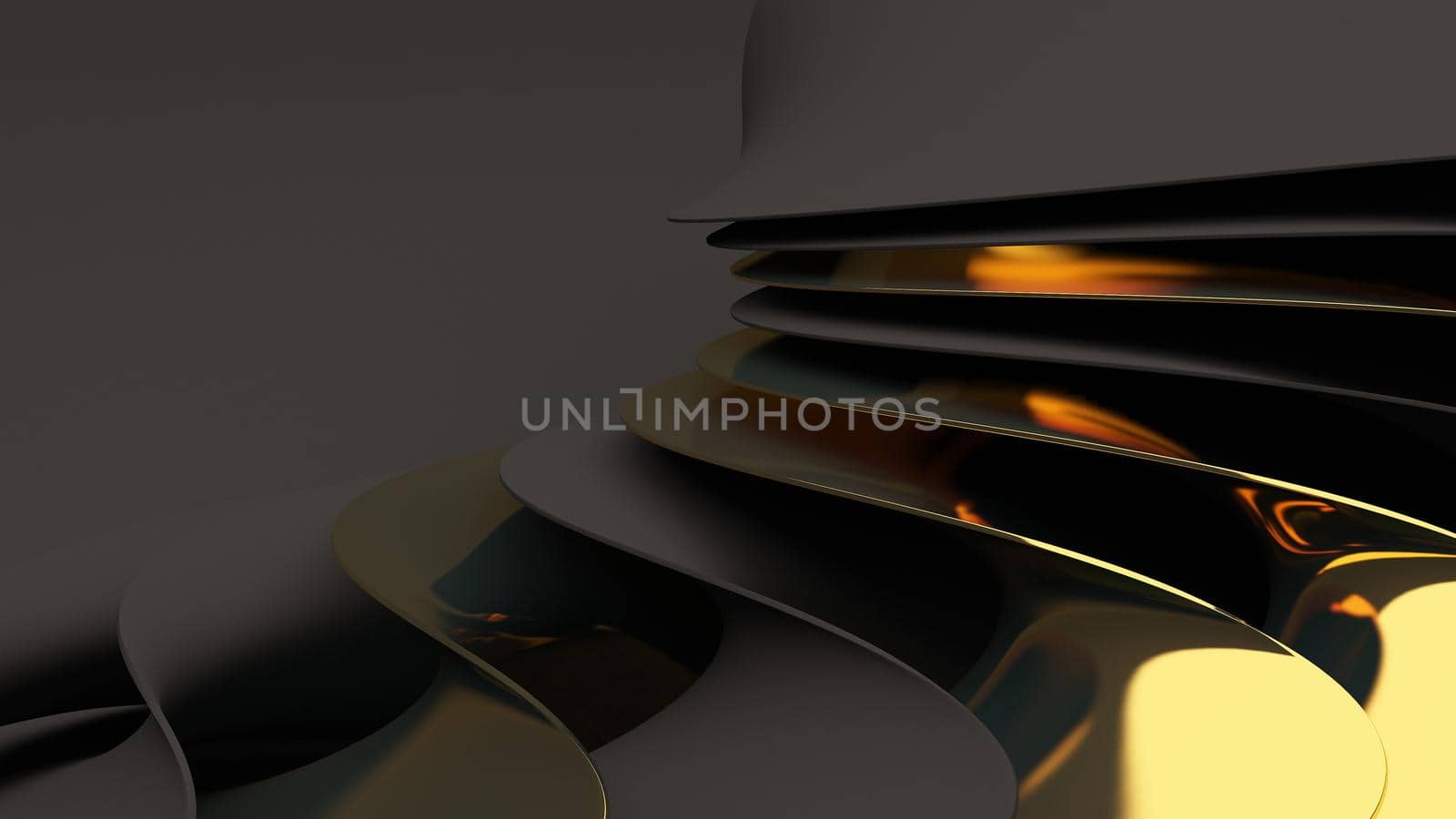 Abstract gold on black wallpaper 3d render. Elegant dark luxury background.