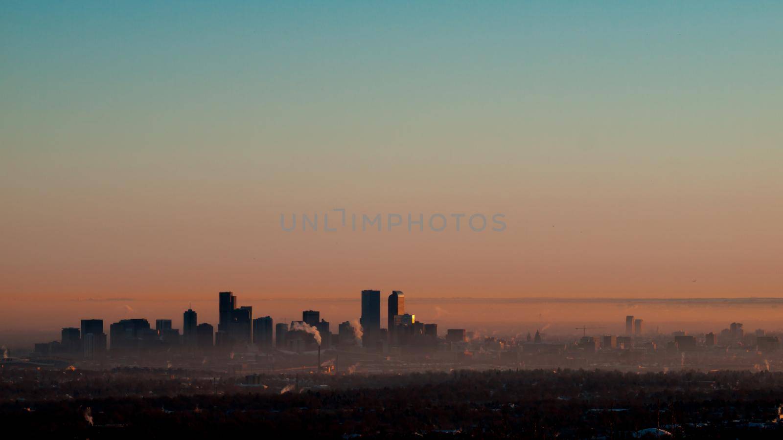 A view of downtown Denver right before sunrise.