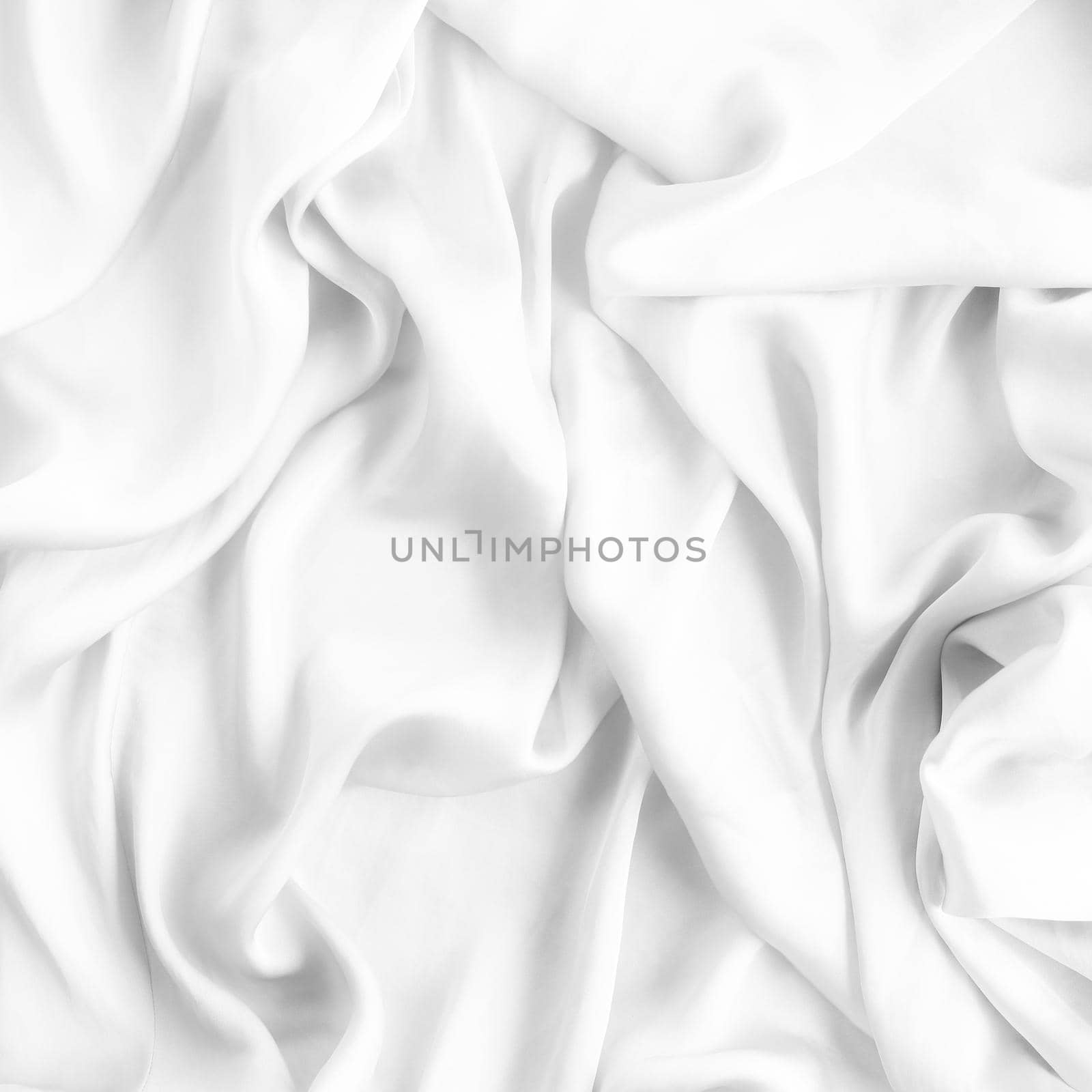 Luxury white soft silk flatlay background texture, holiday beauty abstract backdrop by Anneleven