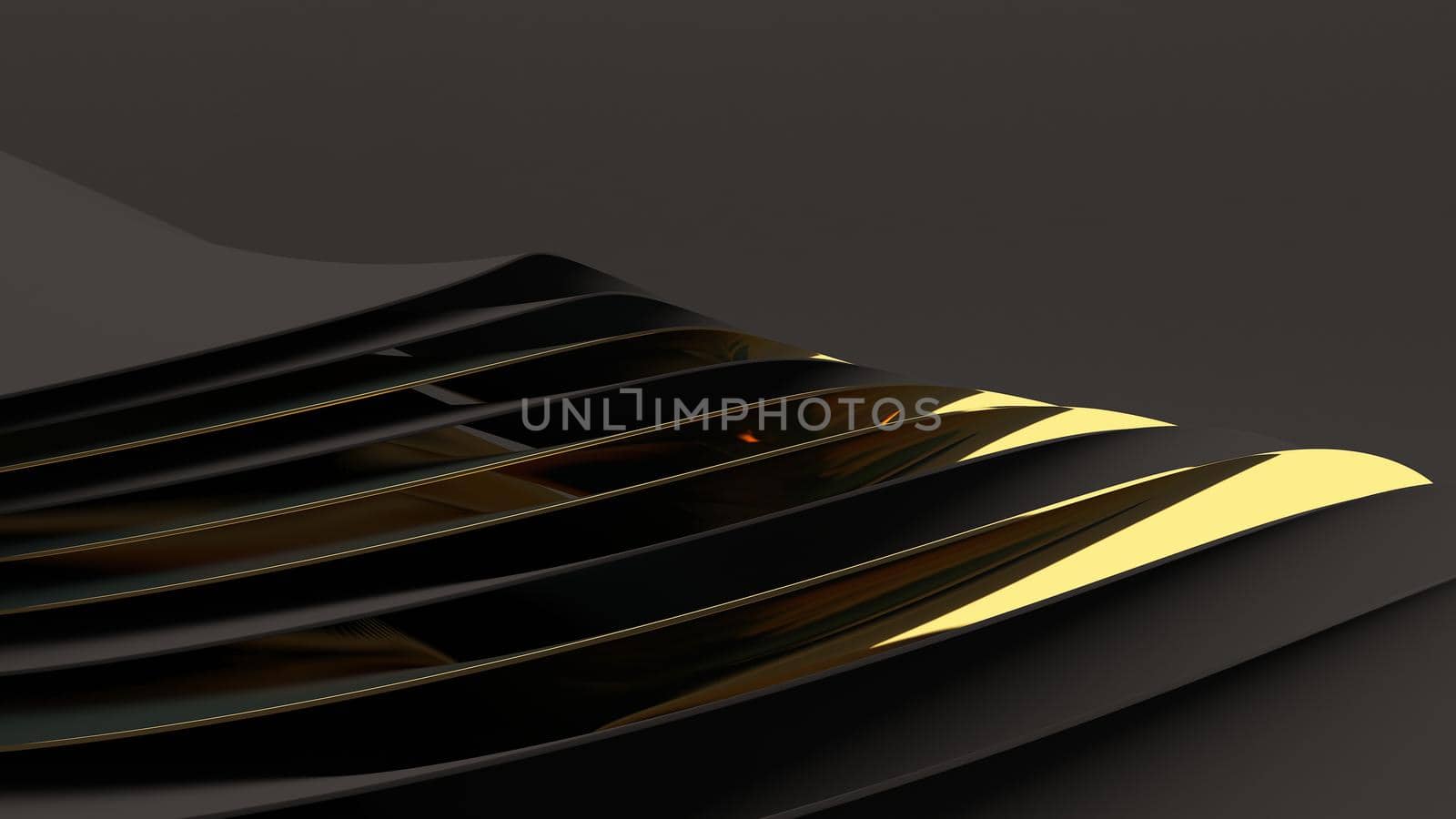 Abstract gold on black wallpaper 3d render. Elegant dark luxury background.