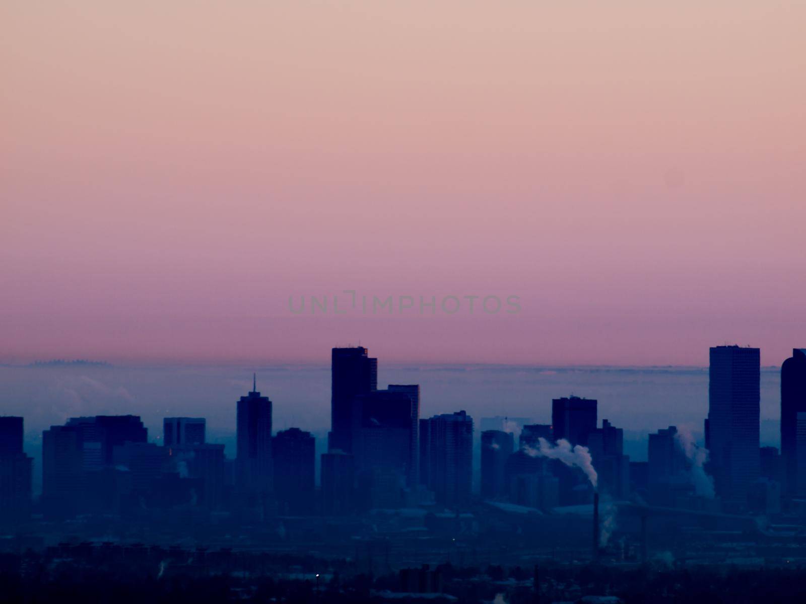 A view of downtown Denver right before sunrise.