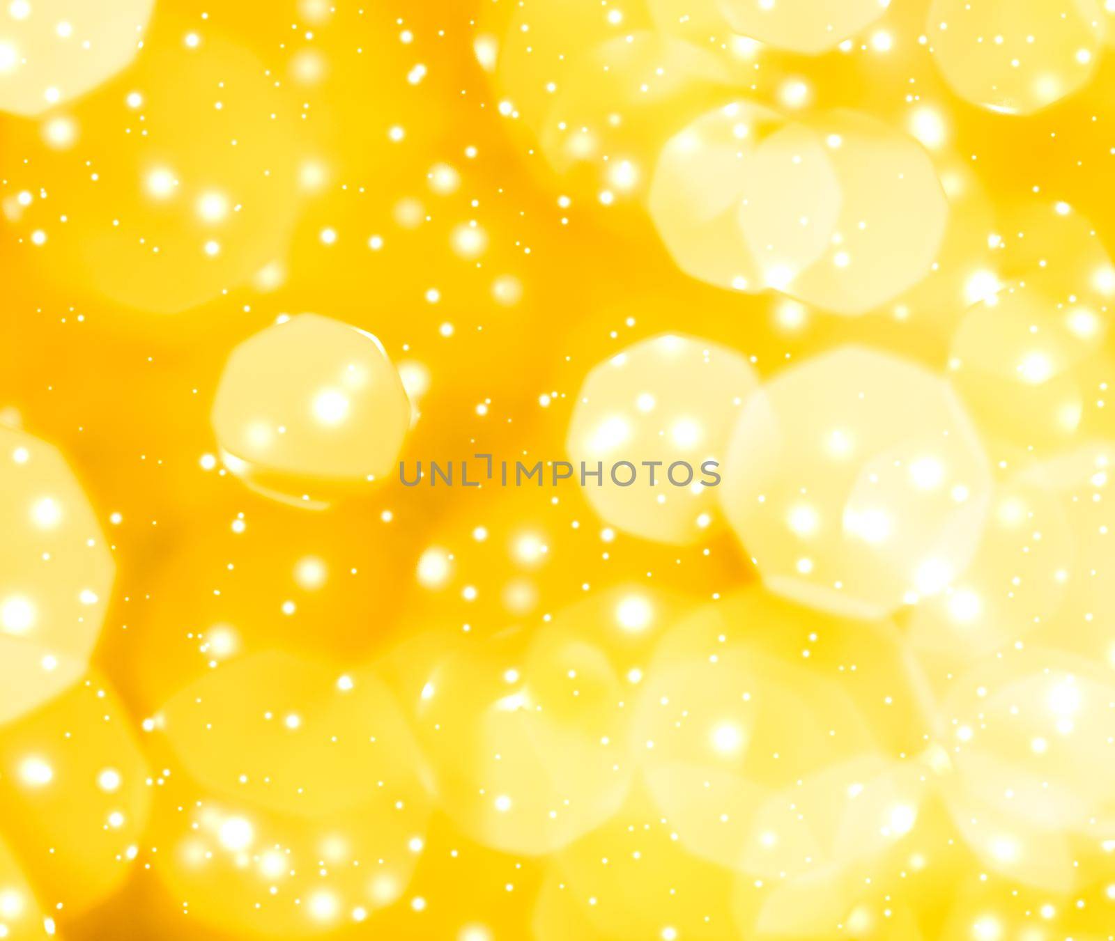 Golden Christmas lights, New Years Eve fireworks and abstract texture concept - Glamorous gold shiny glow and glitter, luxury holiday background