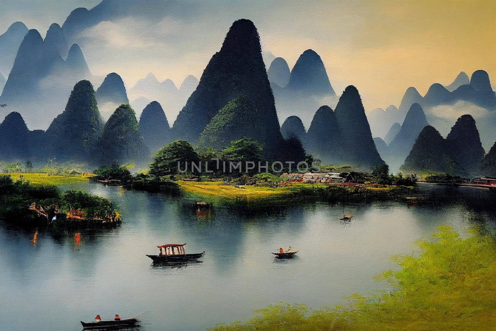 Landscape of Guilin, Li River and Karst mountains by 2ragon