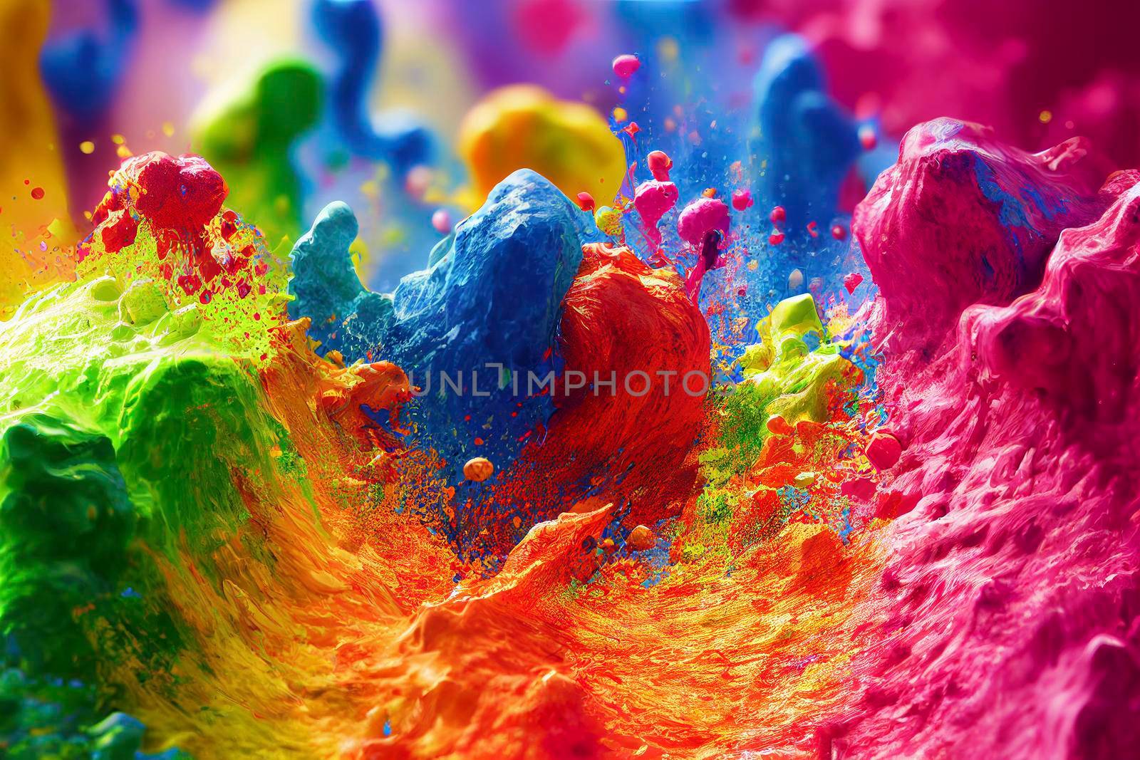 Abstract sculptures of colorful splashes of paint. Dancing liquid on a black background. Ink water splash. Color explosion