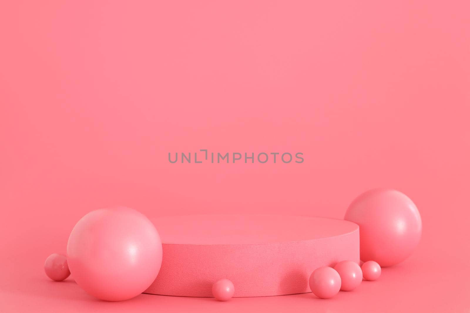 Pink podium on the pink background. Podium for product, cosmetic presentation. Creative mock up. Pedestal or platform for beauty products. by creativebird