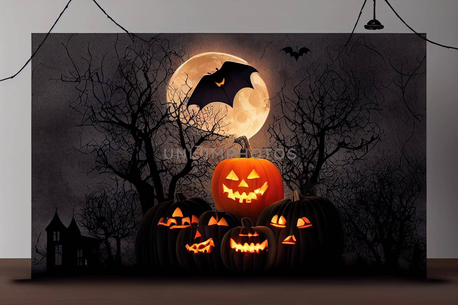 Halloween background design with 3d Podium round, square box by 2ragon