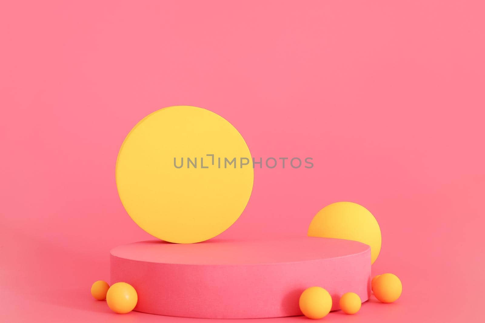 Pink and yellow podium on the pink background. Podium for product, cosmetic presentation. Creative mock up. Pedestal or platform for beauty products. by creativebird