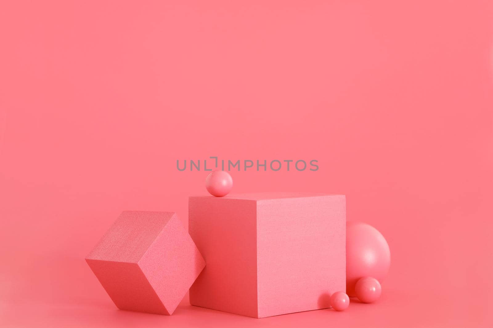 Pink podium on the pink background. Podium for product, cosmetic presentation. Creative mock up. Pedestal or platform for beauty products. by creativebird