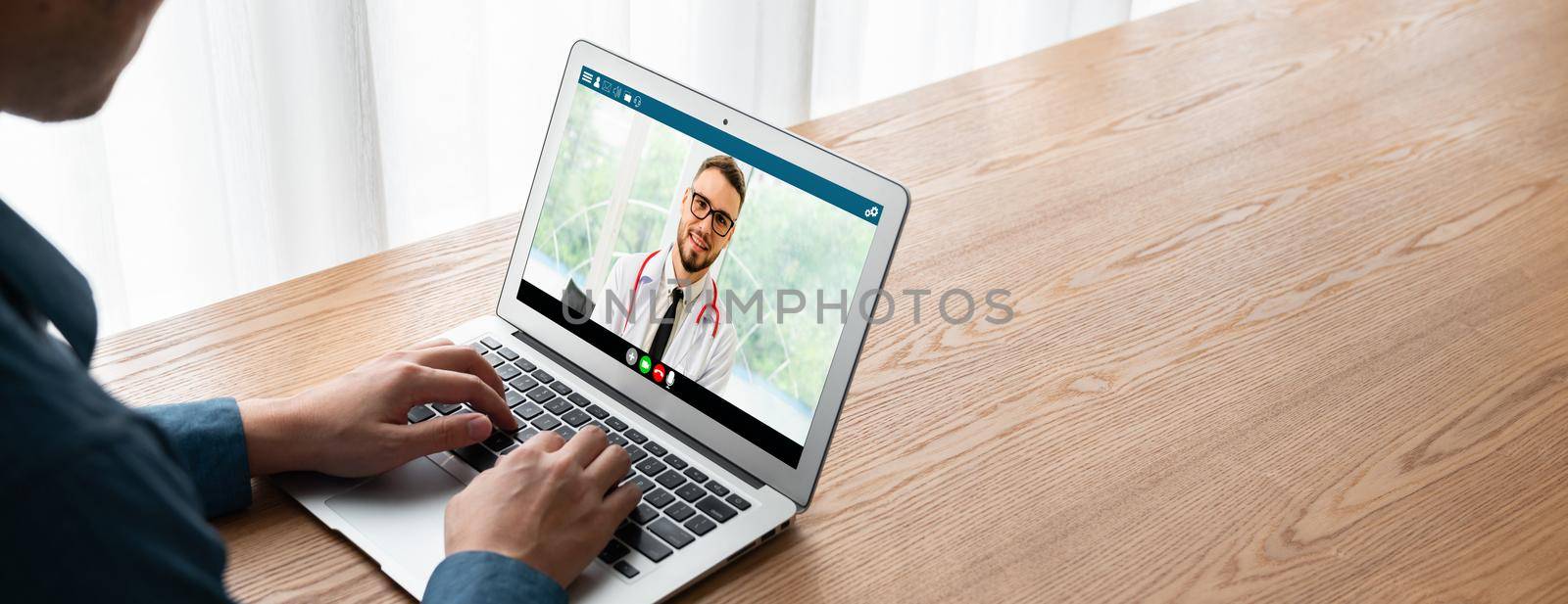 Doctor video call online by modish telemedicine software application for virtual meeting with patient