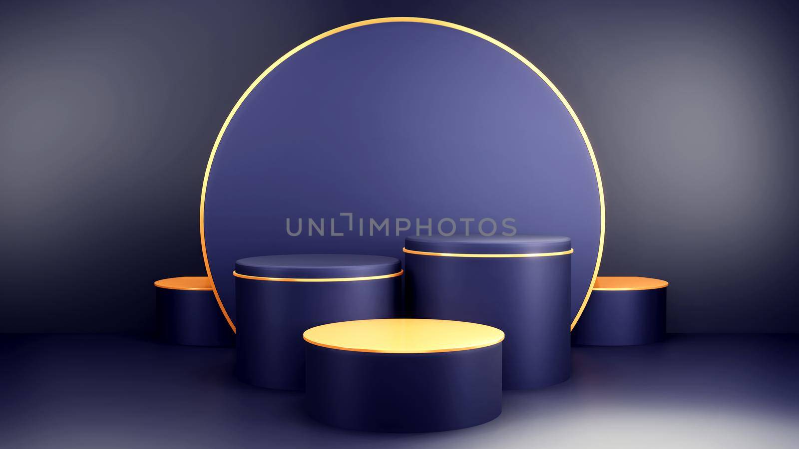 Abstract geometry shape podium, blue and gold pastel product stand presentation with minimal style. 3d rendering illustration. by Benzoix