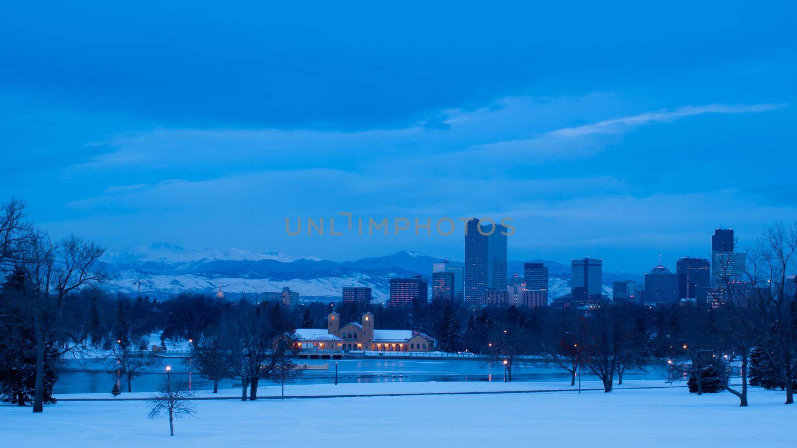 A view of downtown Denver before sunrise.