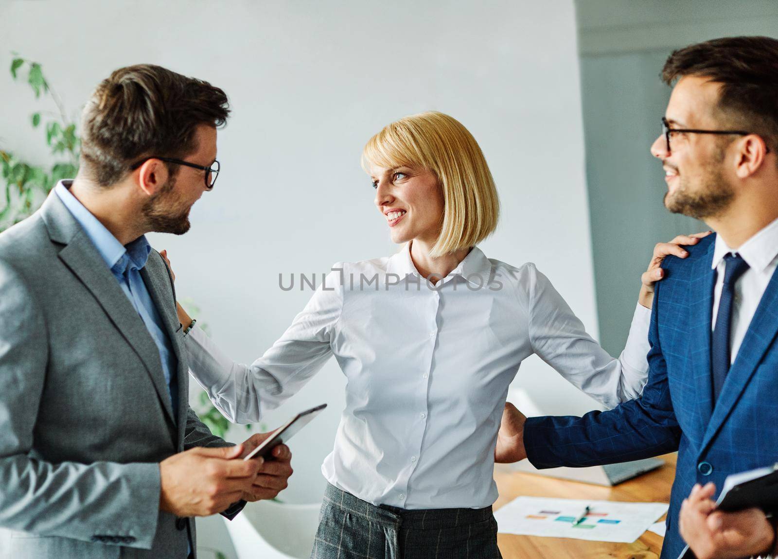 young business people meeting office teamwork portrait corporate discussion businesswoman businessman communication colleague by Picsfive