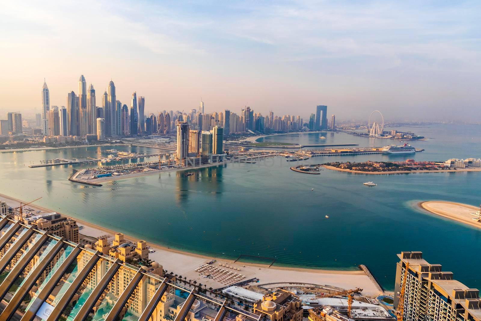 Dubai, UAE - 09.24.2021 Dubai city skyline on early morning hour. Dubai Marina