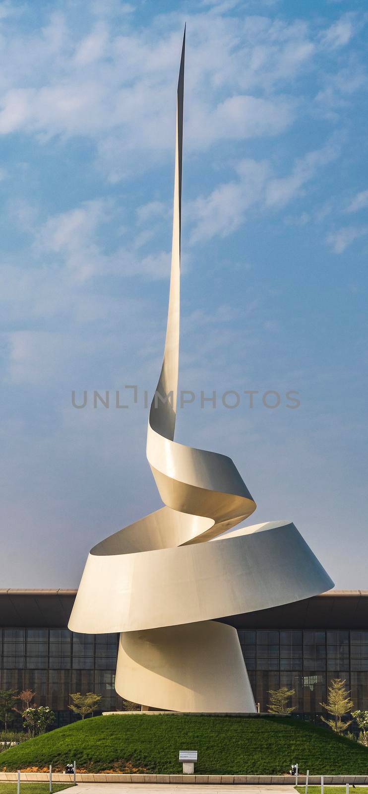 Sharjah, UAE - 09.07.2021 - Monument known as The Scroll that placed close to House of Wisdom library