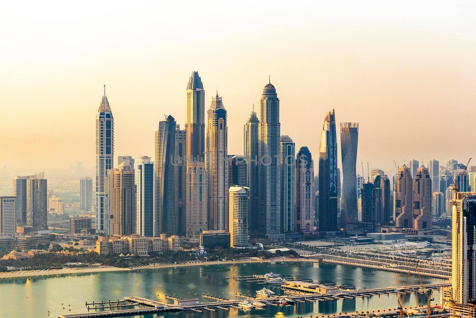 Dubai, UAE - 09.24.2021 Dubai city skyline on early morning hour. Dubai Marina