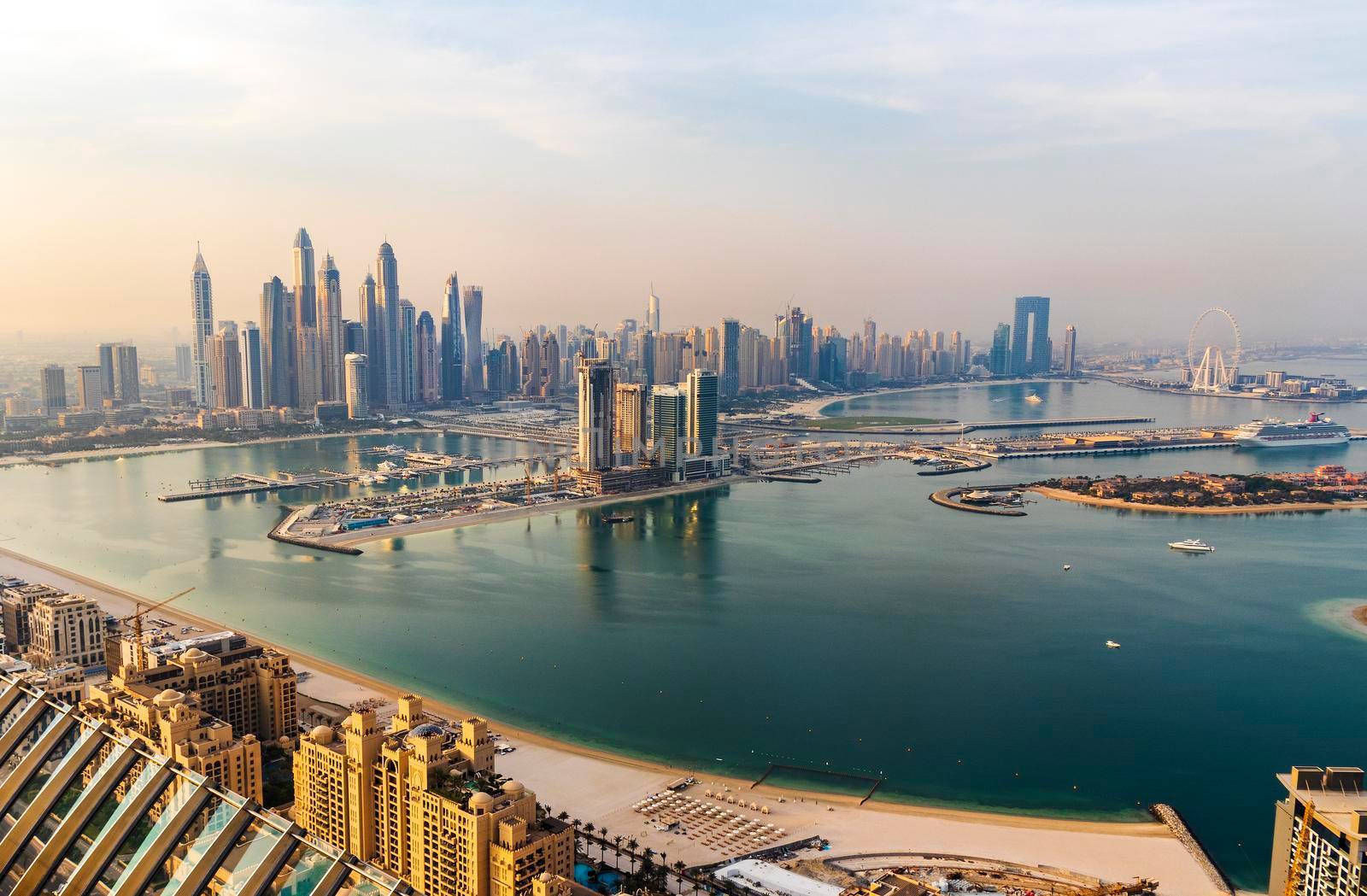 Dubai, UAE - 09.24.2021 Dubai city skyline on early morning hour. Dubai Marina.