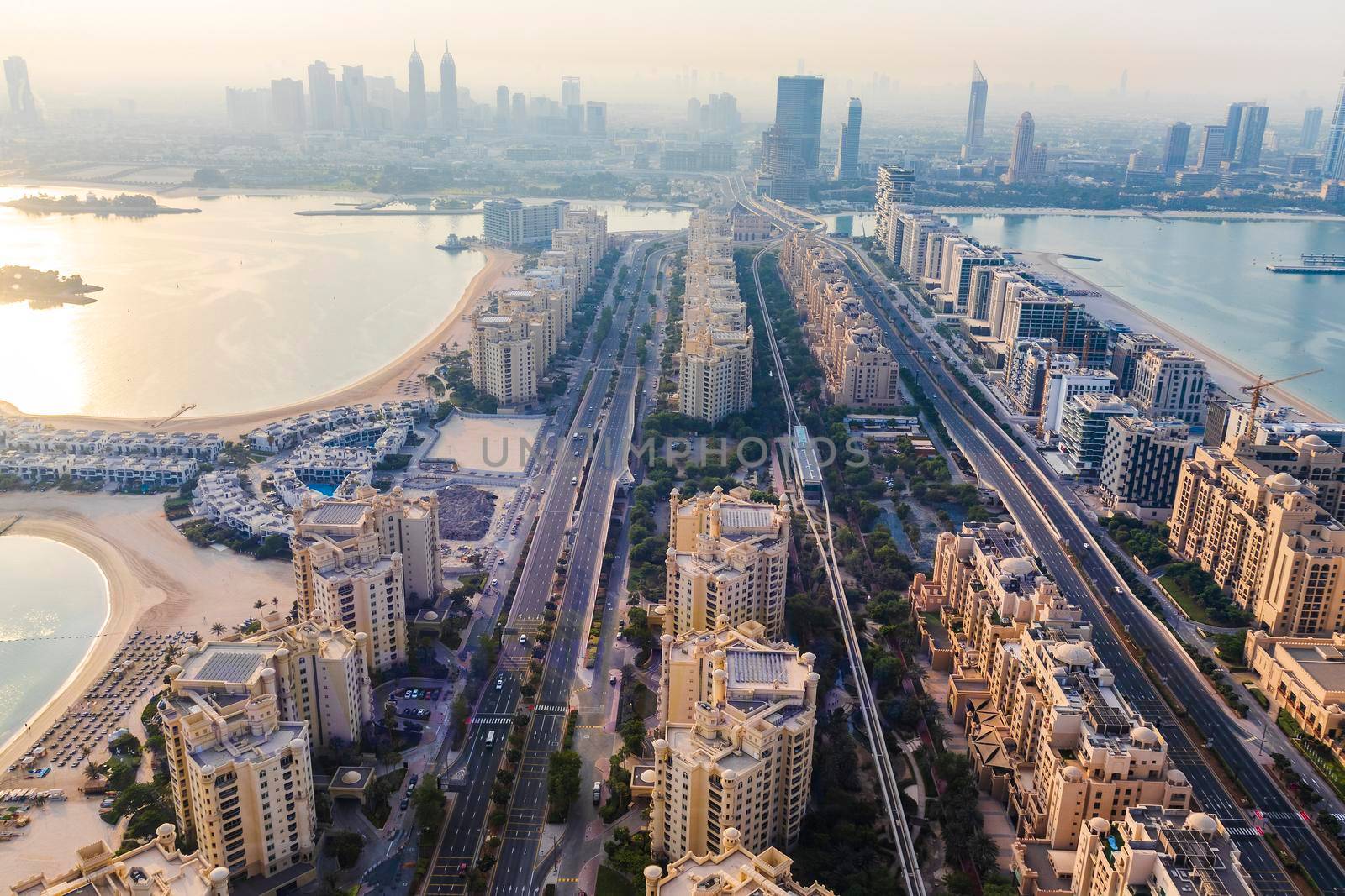 Dubai, UAE - 09.24.2021 Areal view from The View at The Palm.