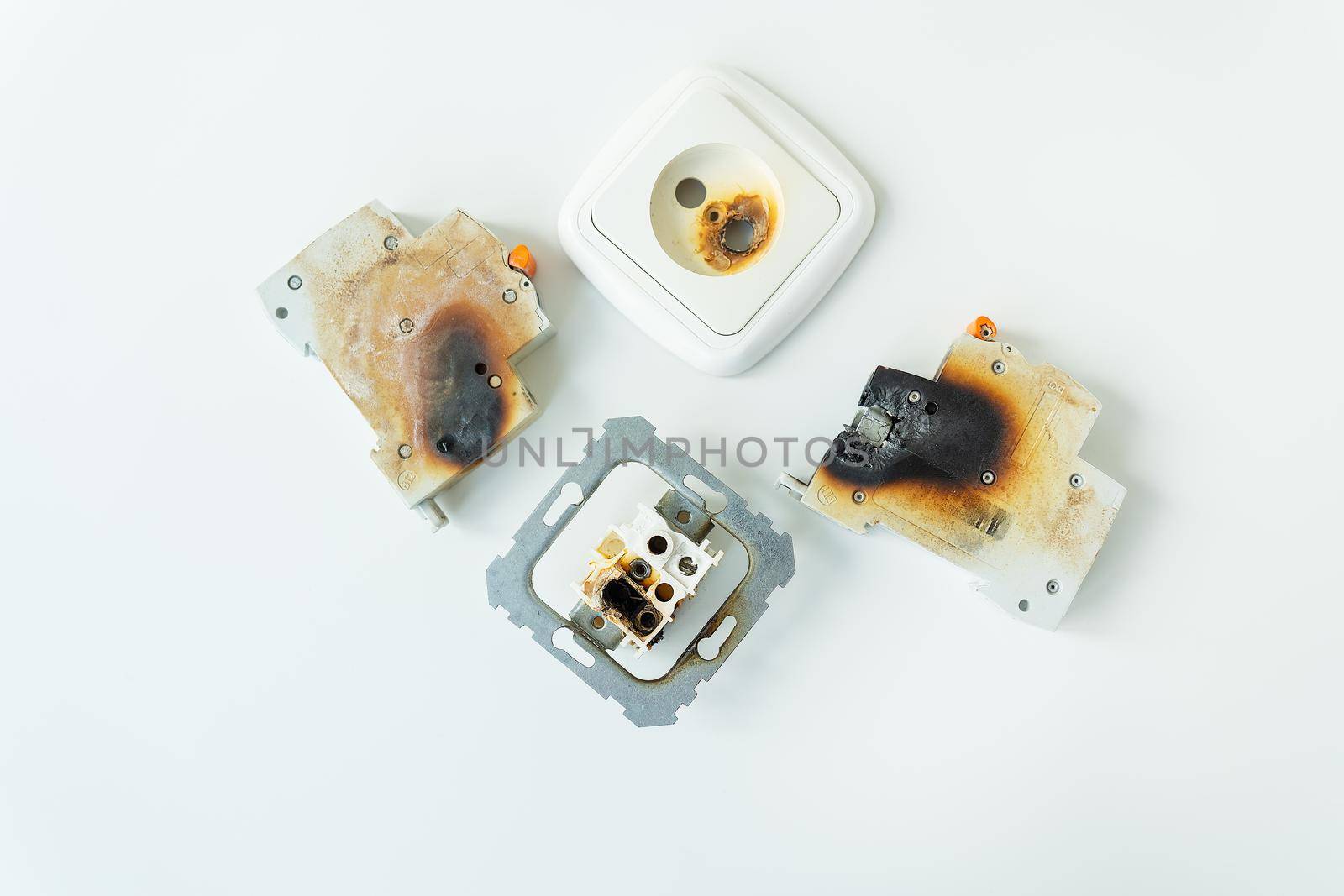 Electrical short circuit. Failure caused by burning wire and rosettes socket plug in house. by sfinks