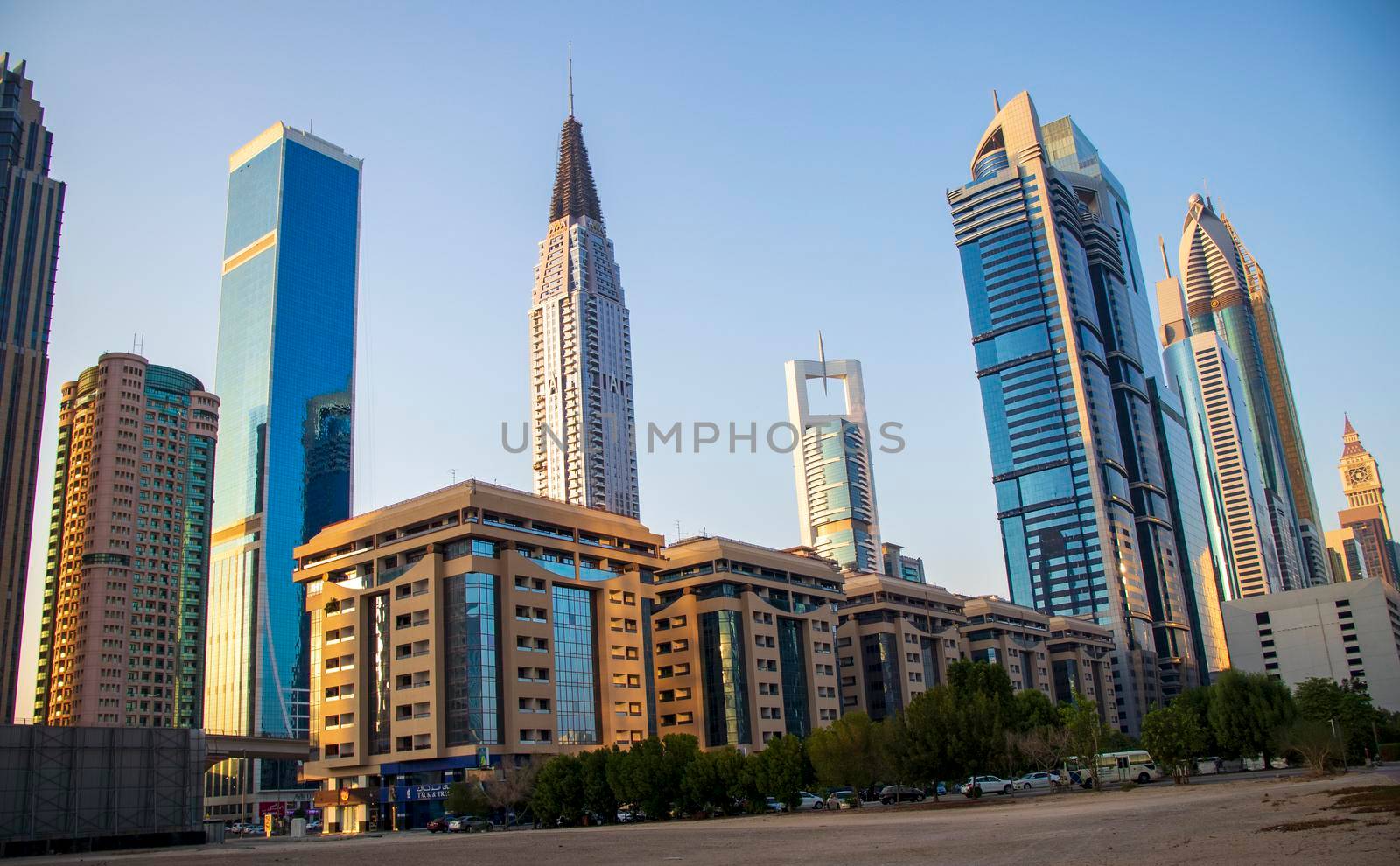 View of some skyscrapers along the Sheikh Zayed Road in Dubai. Outdoors