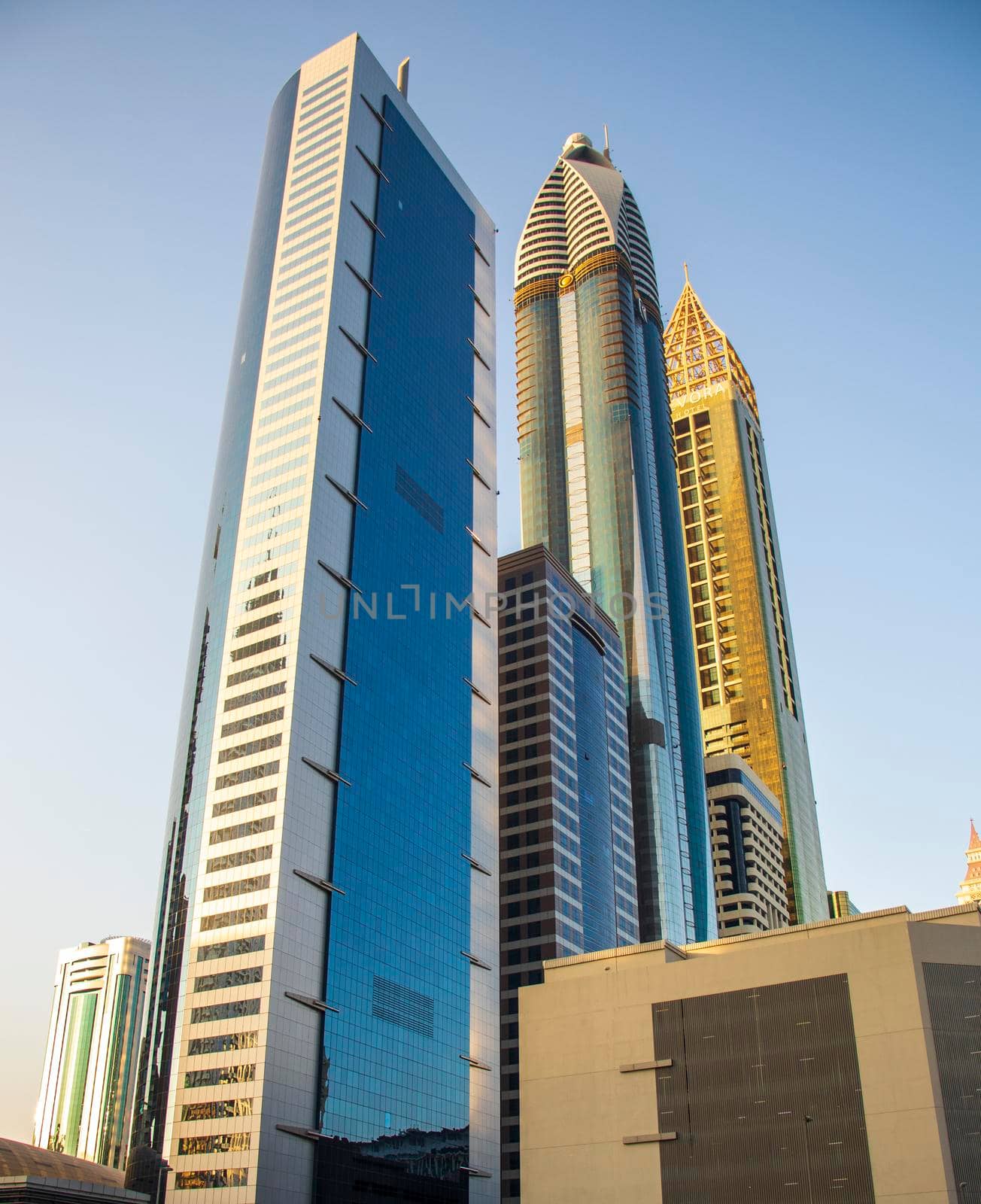 View of some skyscrapers along the Sheikh Zayed Road in Dubai. Outdoors
