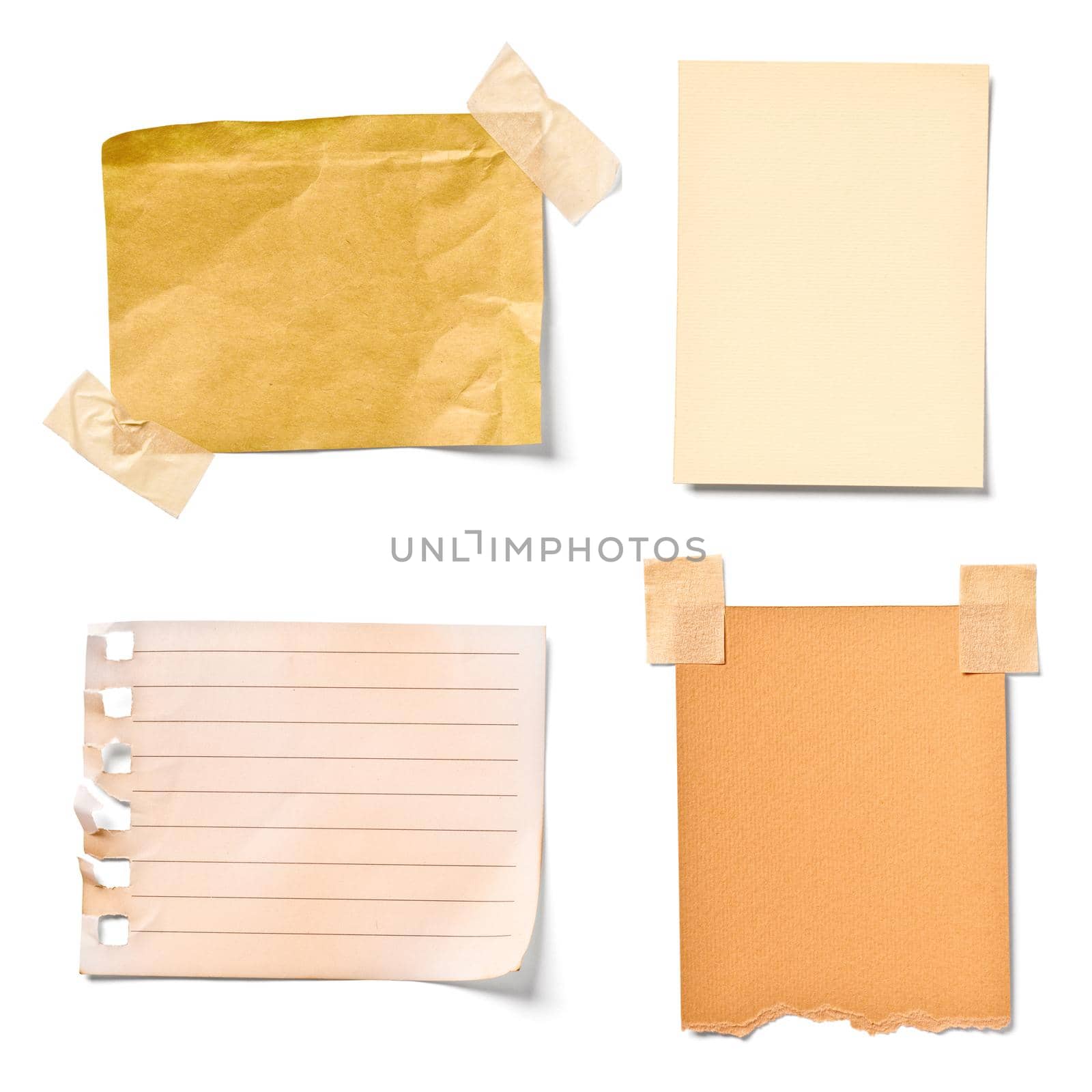 close up of a vintage colorful note paper on white background