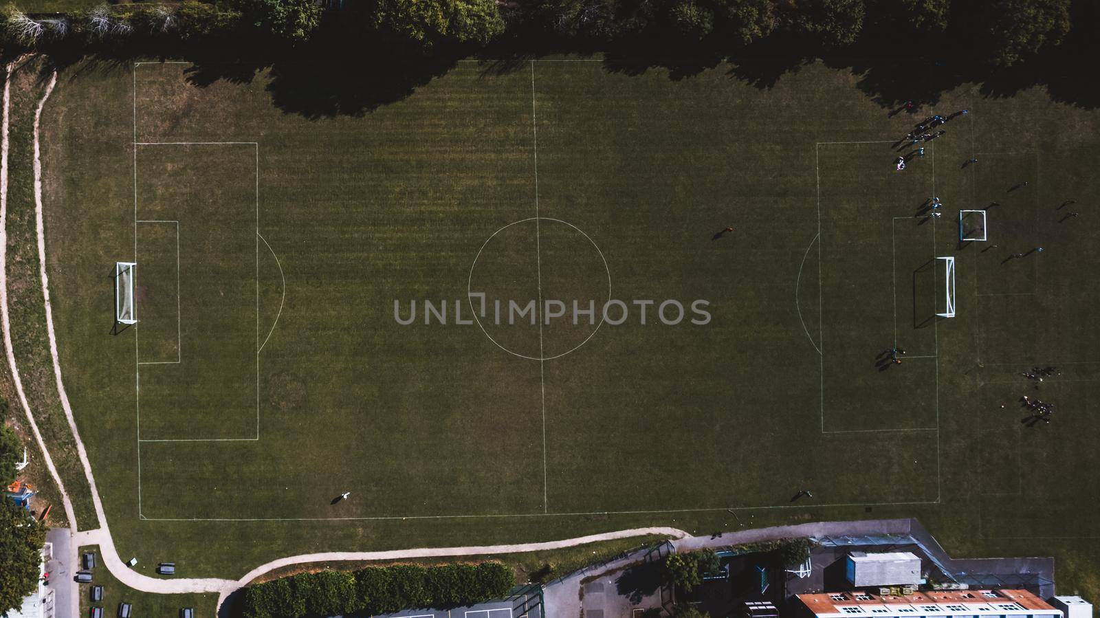 Aerial view from football pitch. High quality photo