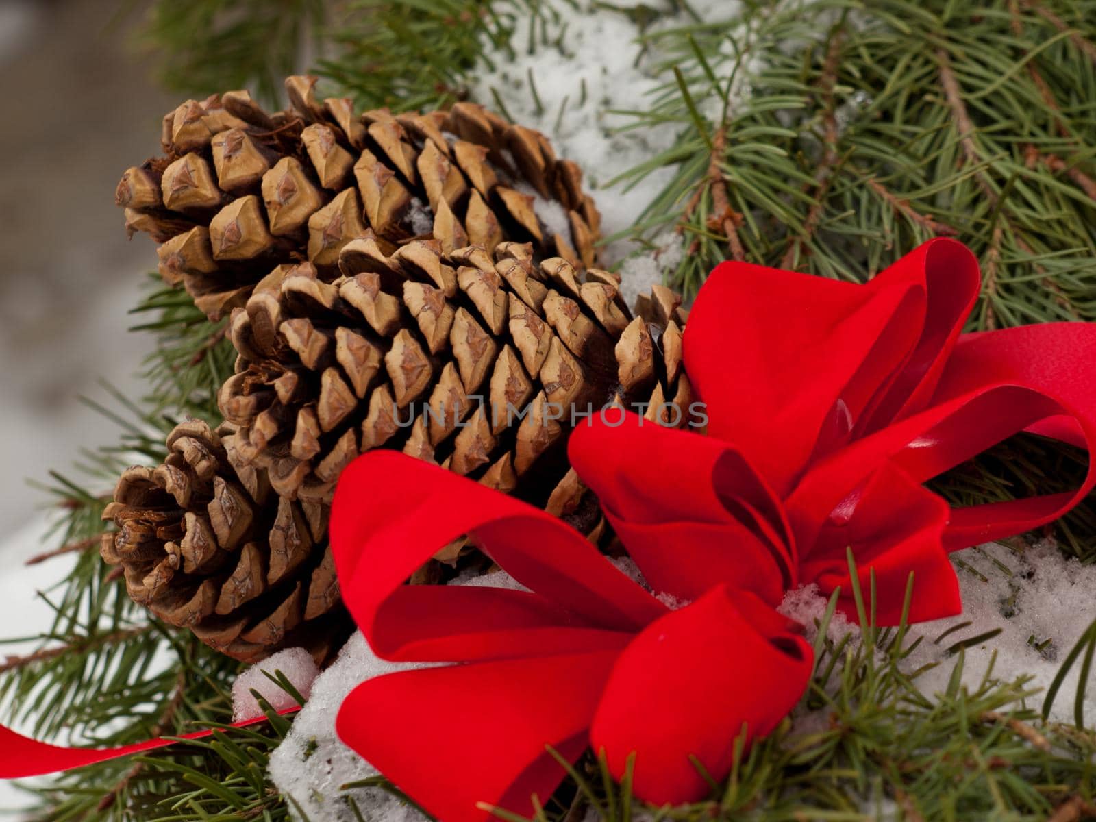 Close up of Christmas wreath.