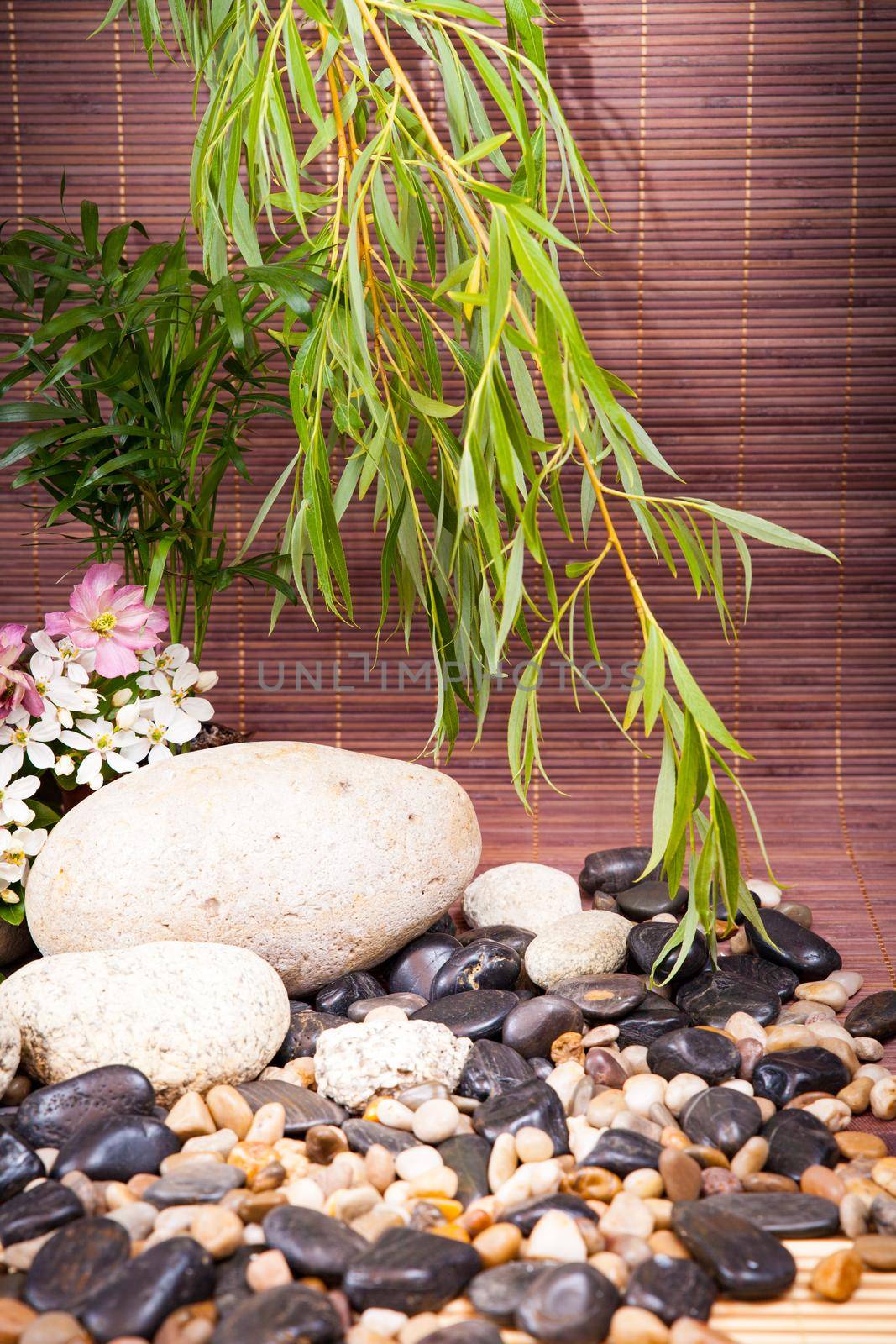 Aromatherapy, spa, beauty treatment and wellness background with massage stone, flowers ... spa concept