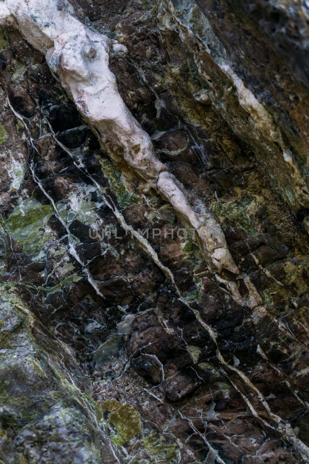 Layered black-green with white rock close up background