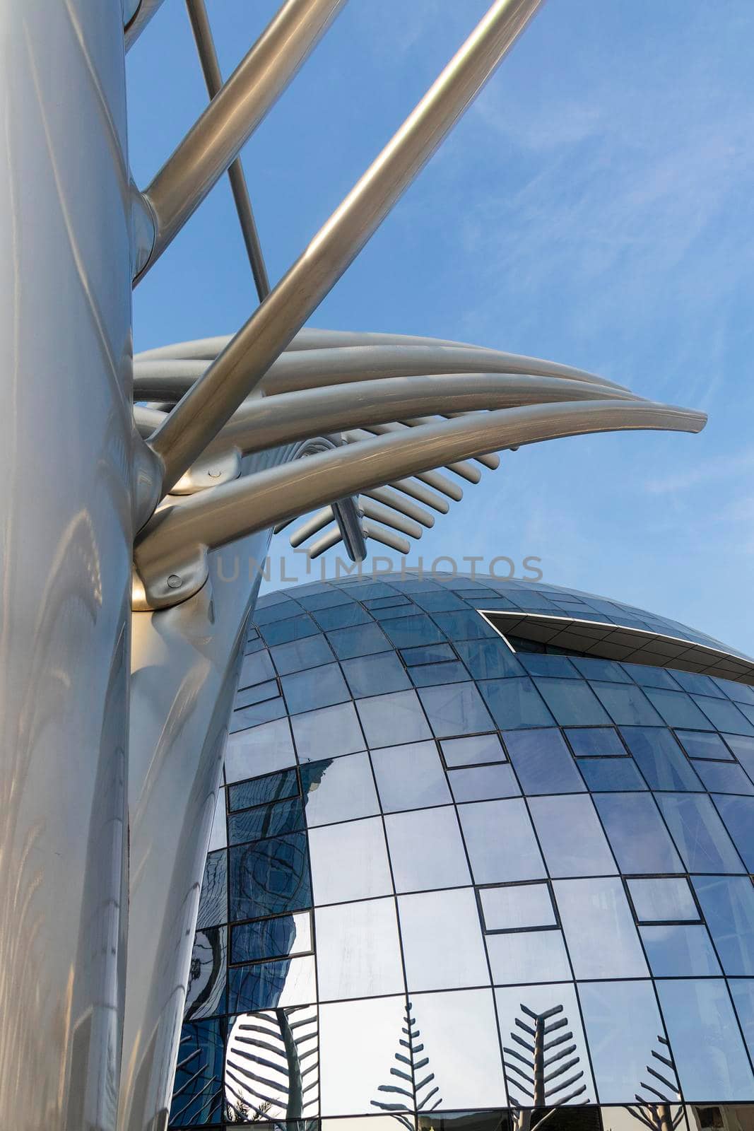 Dubai, UAE - 09.24.2021 Decorative installations at plaza of The View at The Palm.