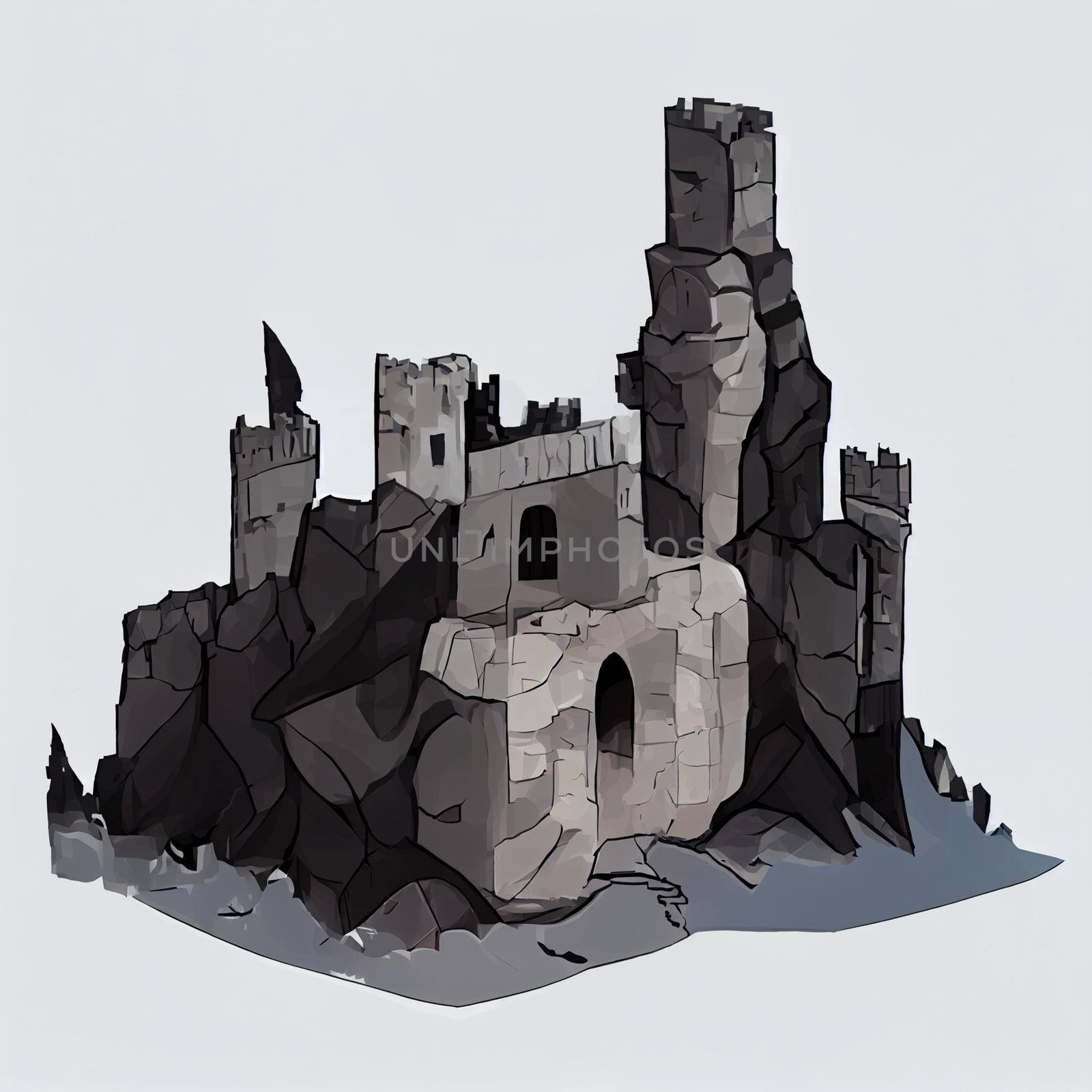 Illustration of the ruins of an ancient castle. High quality illustration