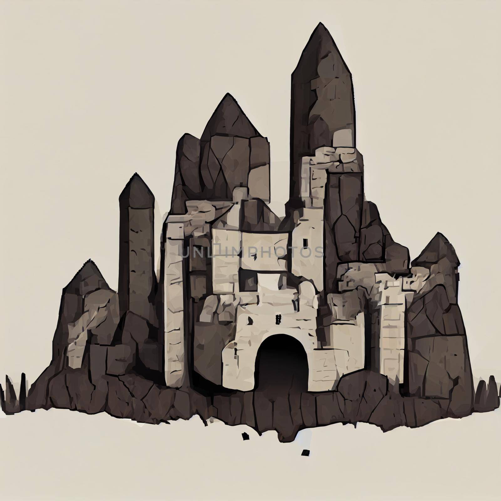 Illustration of the ruins of an ancient castle. High quality illustration