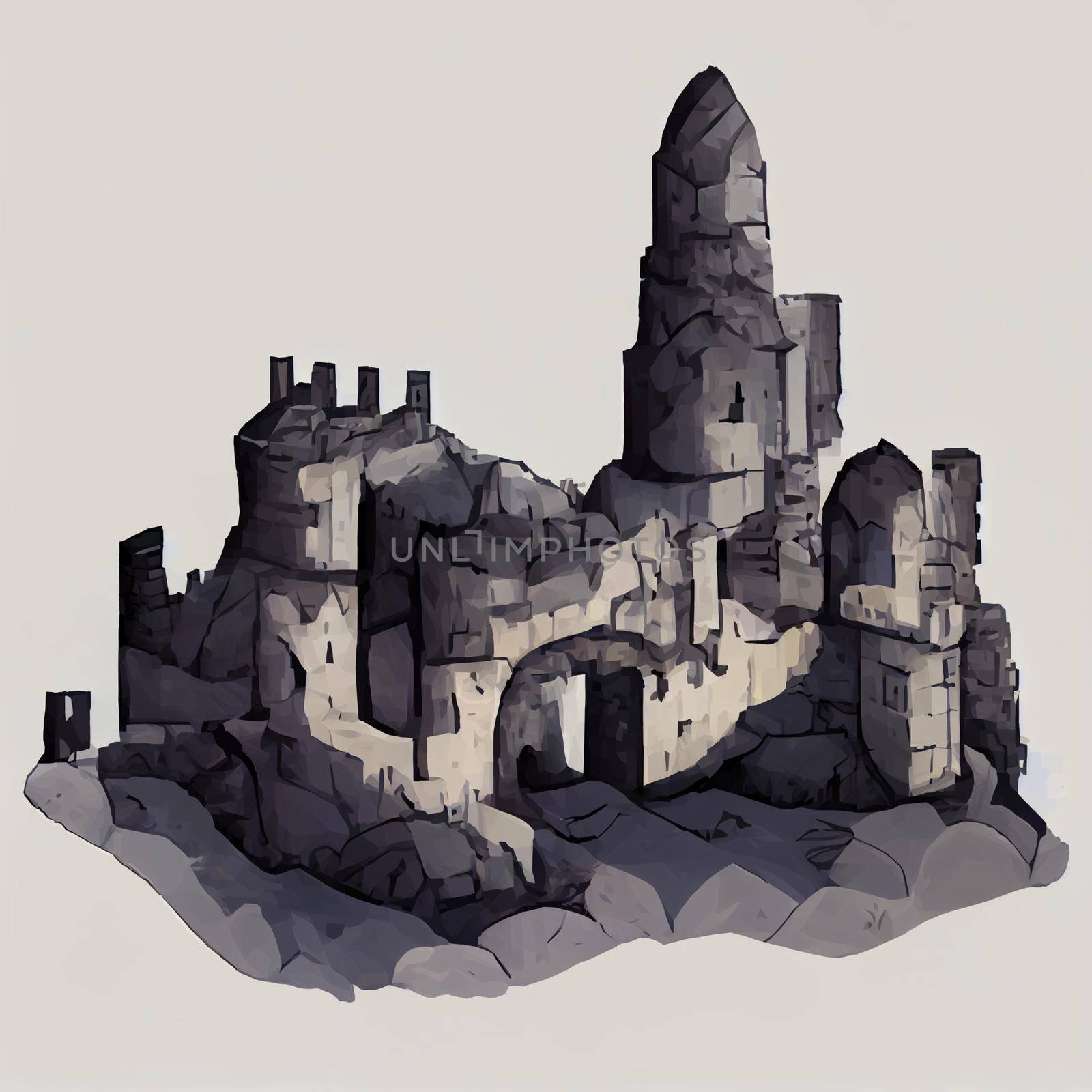 Illustration of the ruins of an ancient castle by NeuroSky