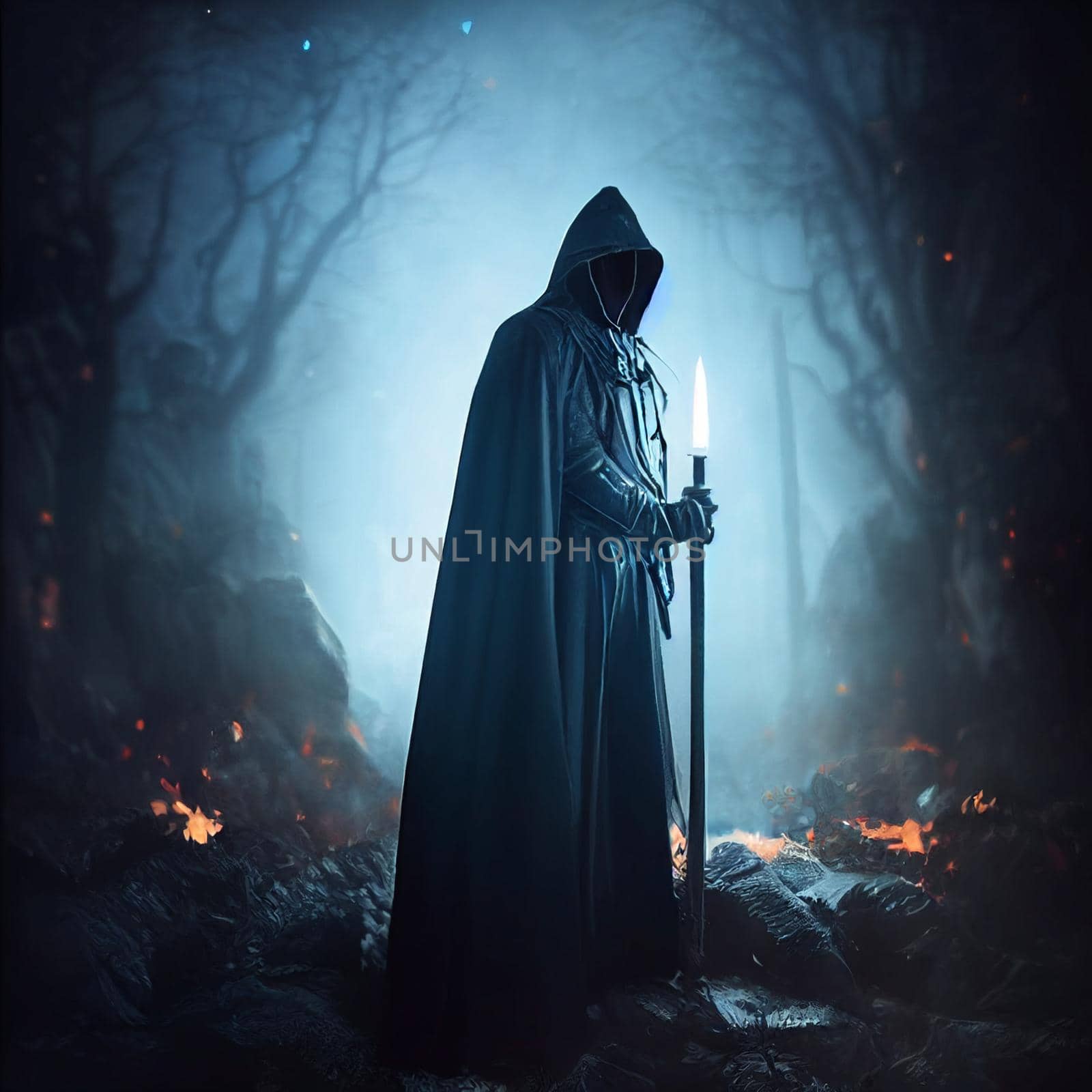 A figure in a dark cloak. High quality illustration